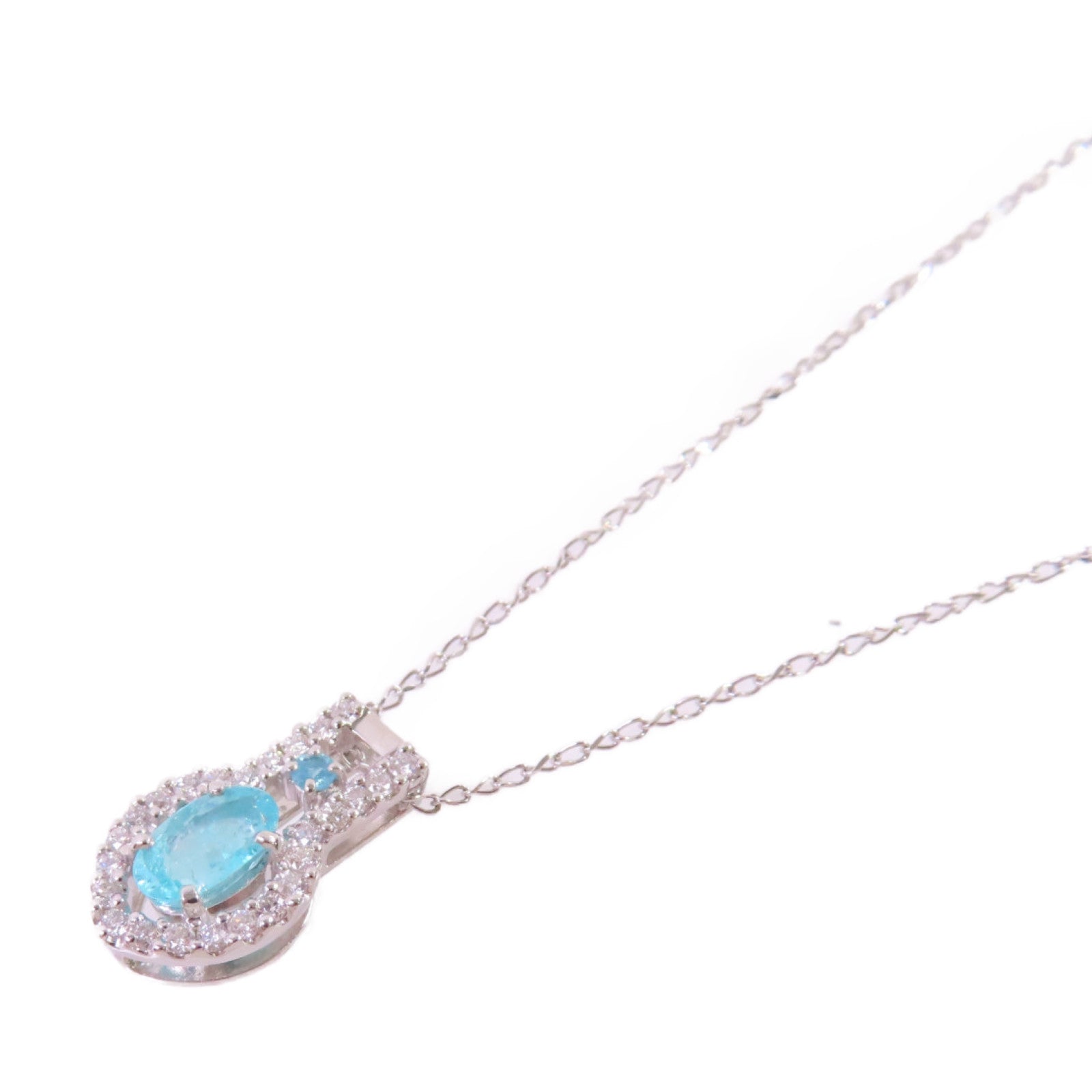 JEWELRY PT900/PT850鉑金/0.80ct碧壐/0.03/0.30ct鑽石Paraiba Tourmaline Diamond Necklace項鏈