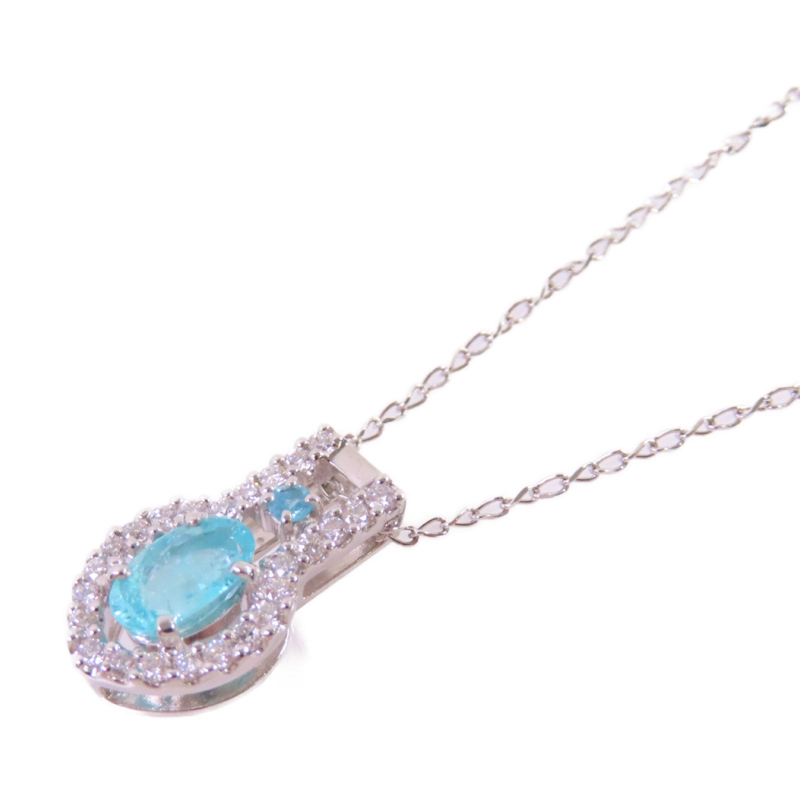 JEWELRY PT900/PT850鉑金/0.80ct碧壐/0.03/0.30ct鑽石Paraiba Tourmaline Diamond Necklace項鏈