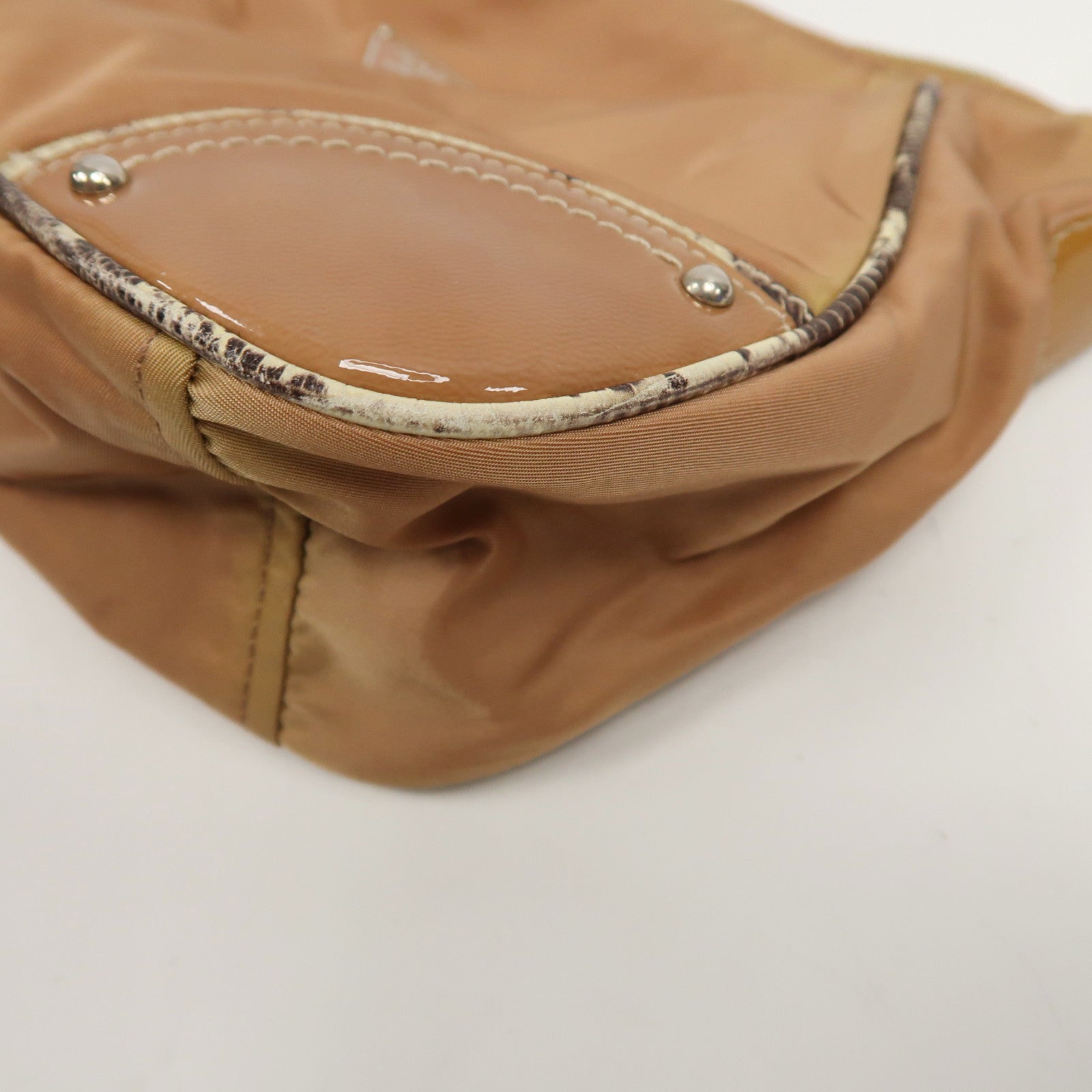 PRADA 尼龍/漆皮皮革Shoulder Bag銀扣肩背袋粉紅色