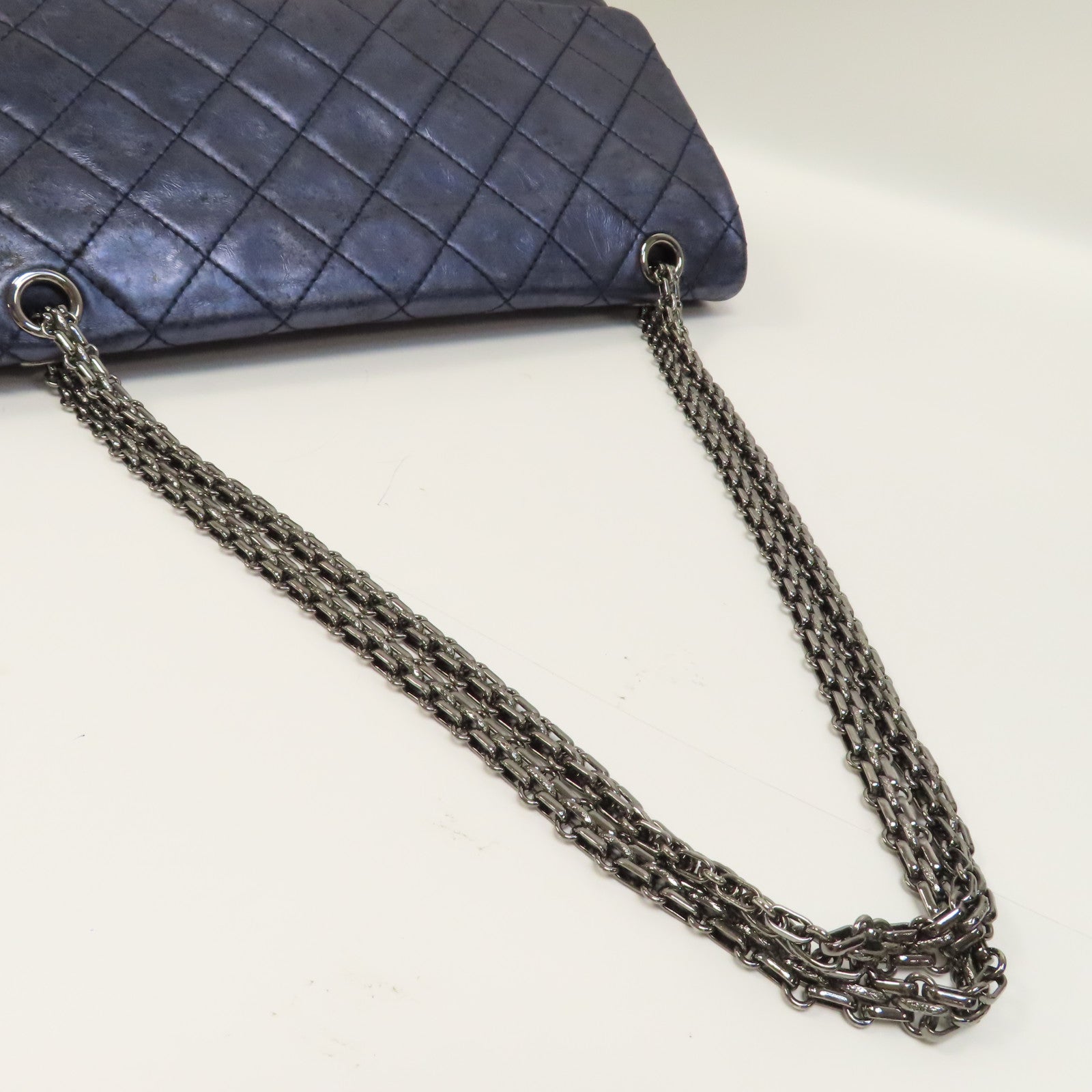 CHANEL 【激減優惠】菱格牛皮皮革2.55銀扣鏈帶肩背袋藍色