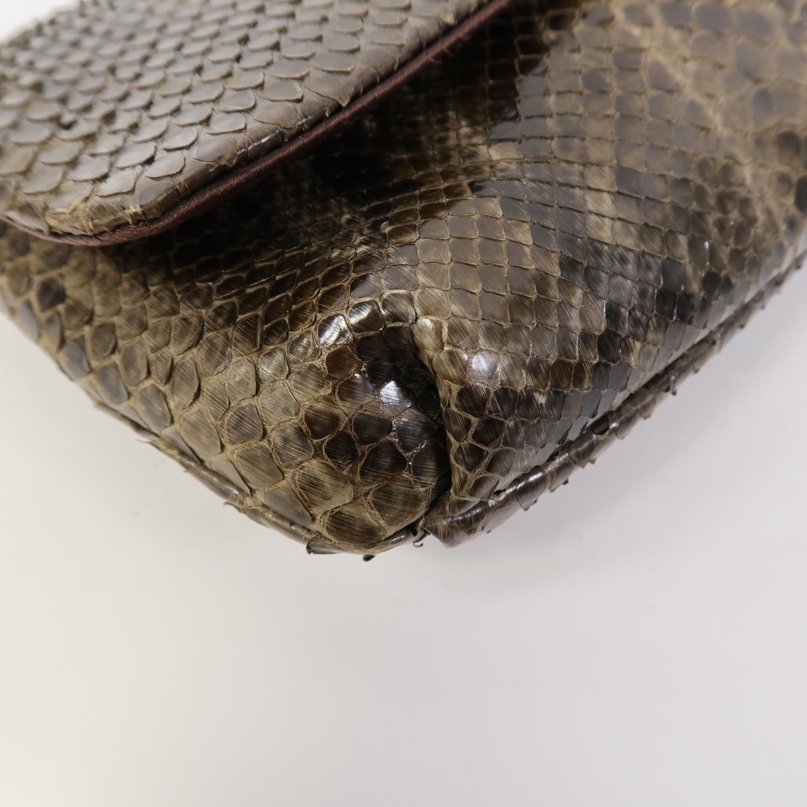 LANVIN 【激減優惠】蛇皮皮革Clutch金扣手拿包啡色