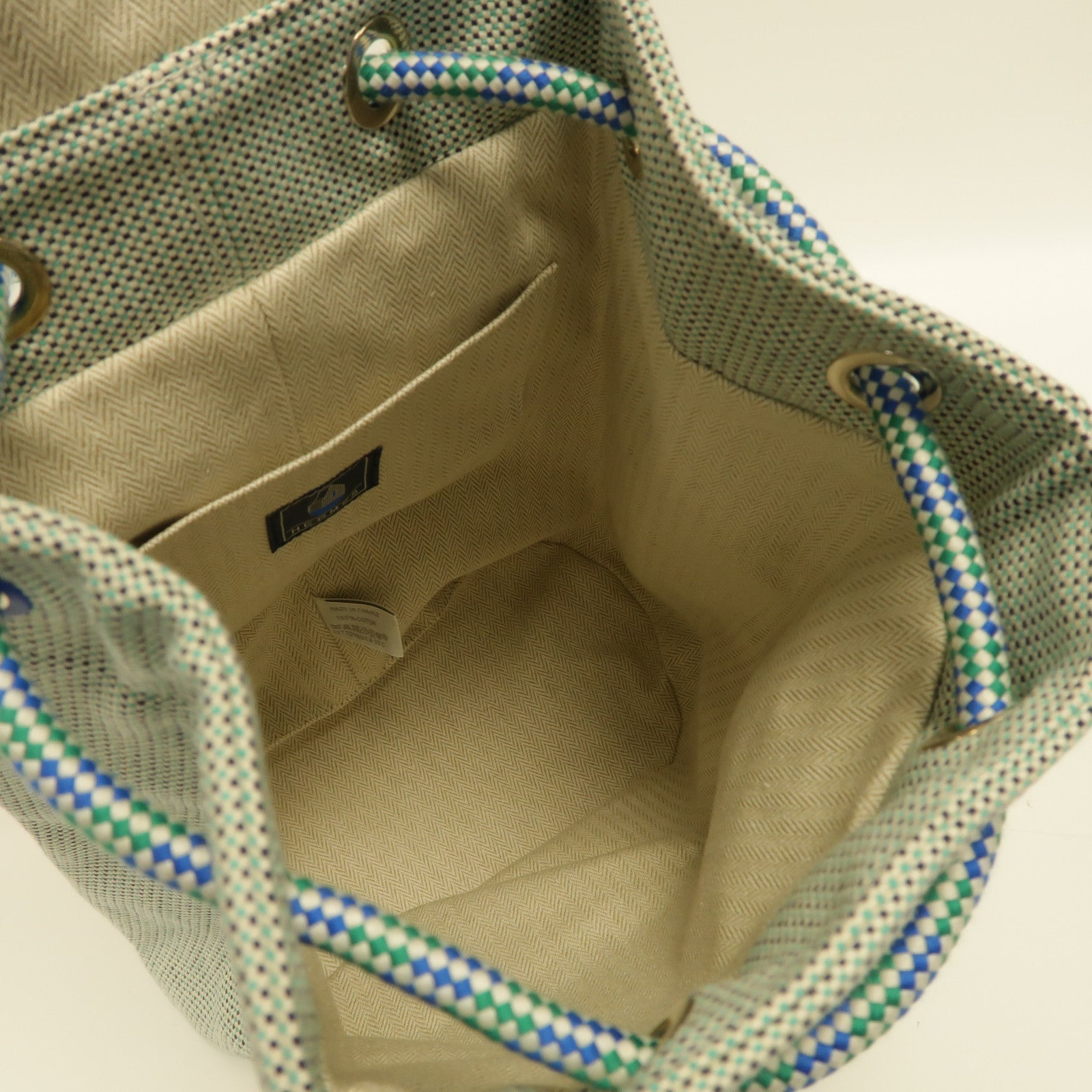 HERMES 布料Sac a dos Les Cabanes銀扣背包綠色
