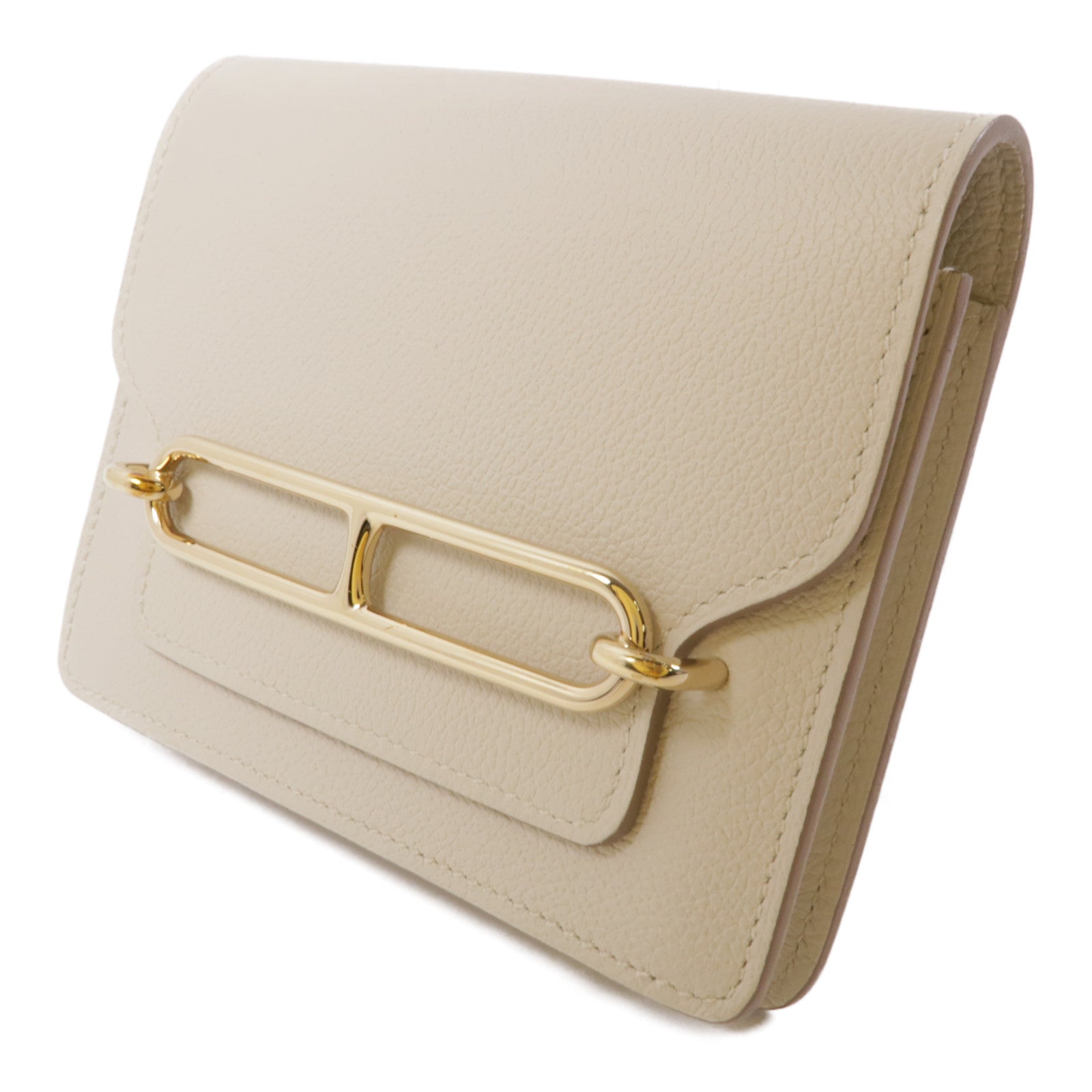 HERMES Evercolor皮革Roulis Slim金扣錢包Nata白色