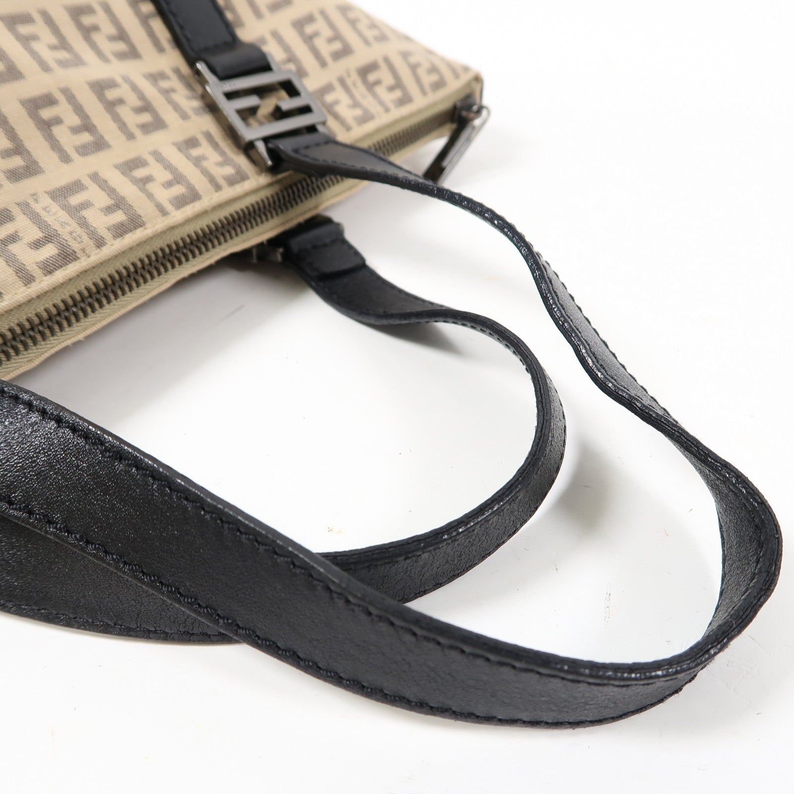 FENDI 帆布Tote Bag銀扣手挽袋米色/黑色