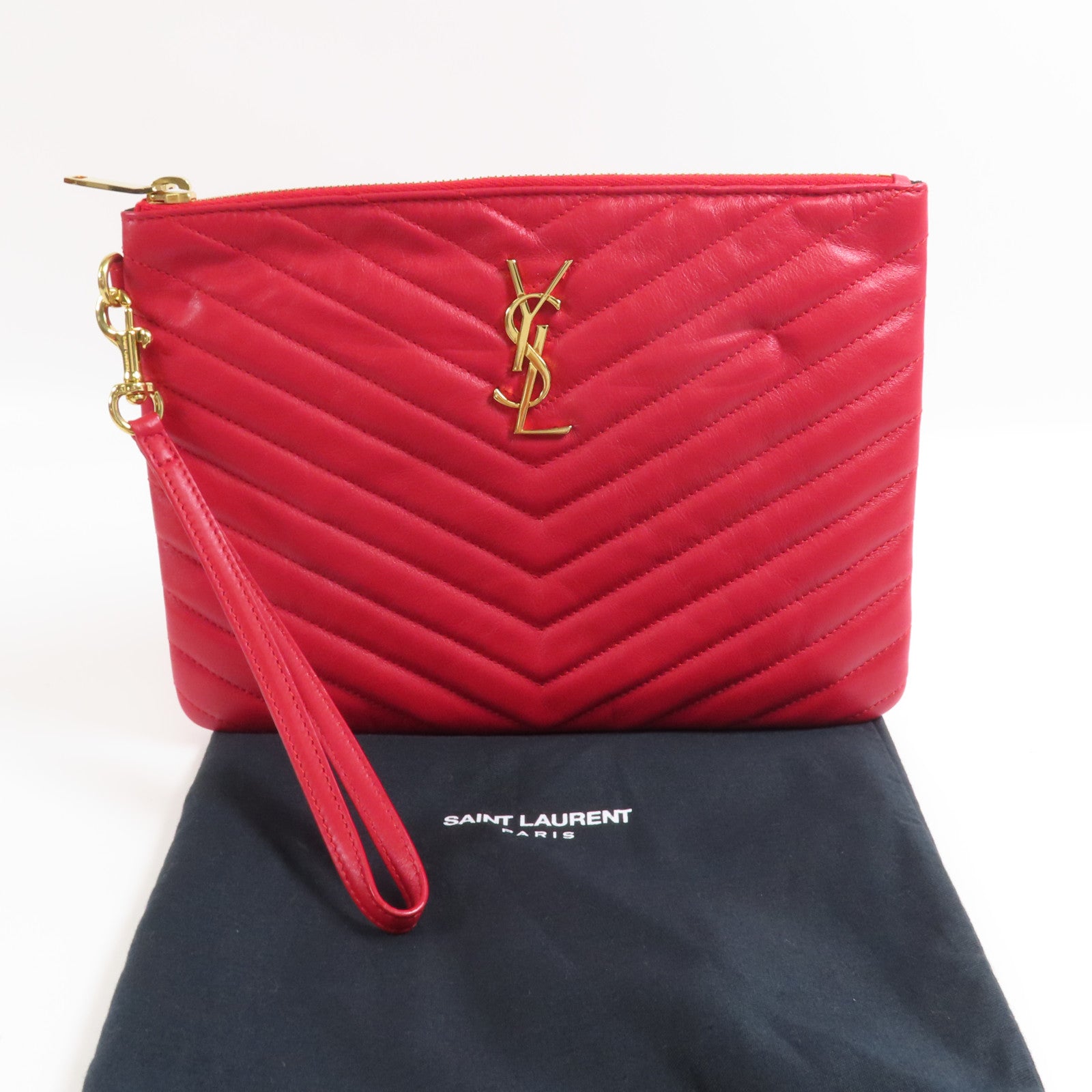 SAINT LAURENT 【激減優惠】牛皮皮革Pouch金扣手拿包