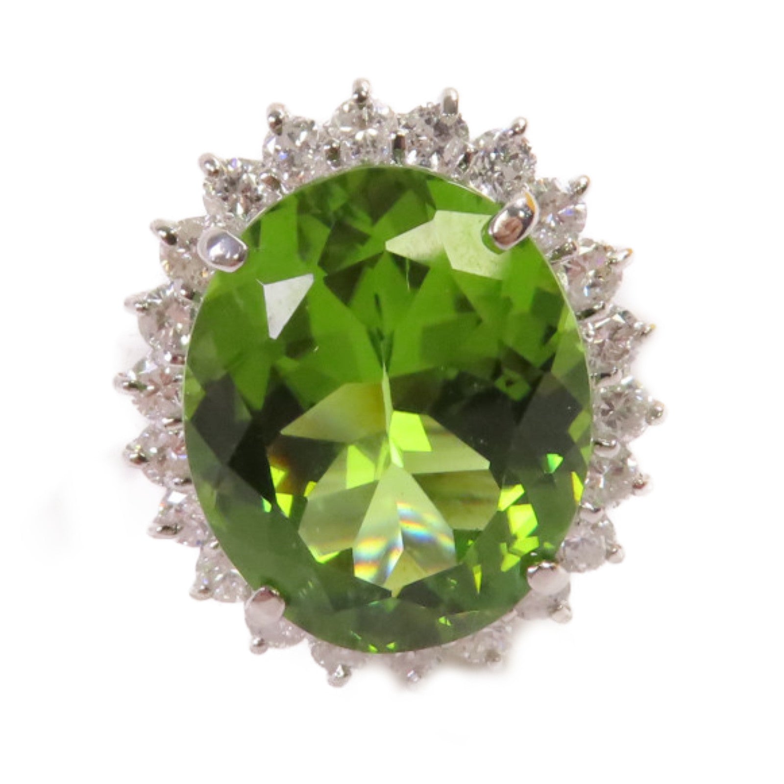 JEWELRY PT900鉑金Peridot Diamond Ring 10.389ct橄欖石/1.06ct鑚石戒指US#6