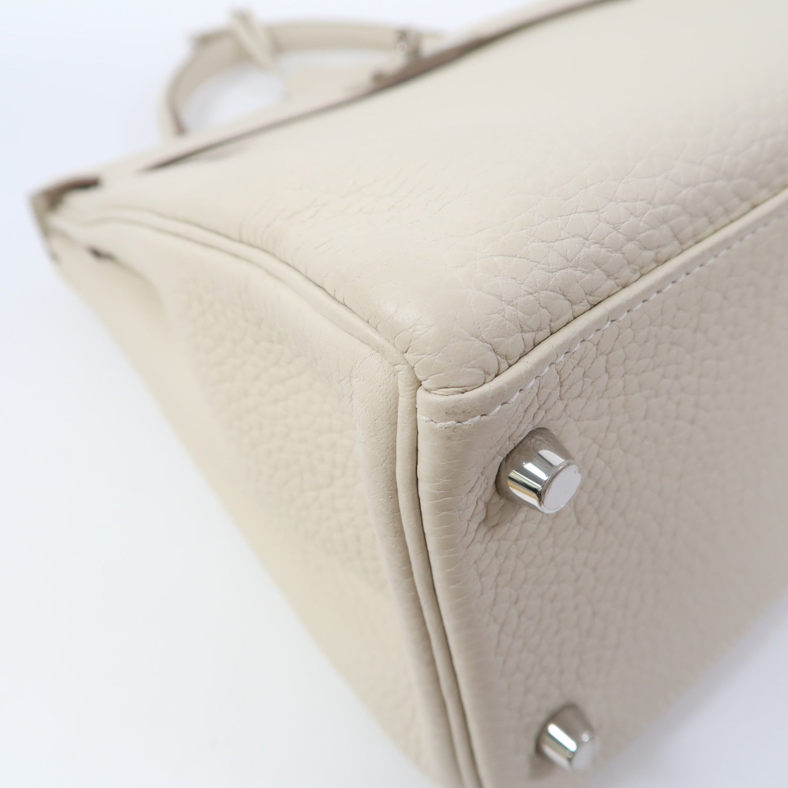 HERMES Clemence皮革Kelly 32銀扣手挽肩背兩用袋奶昔白色