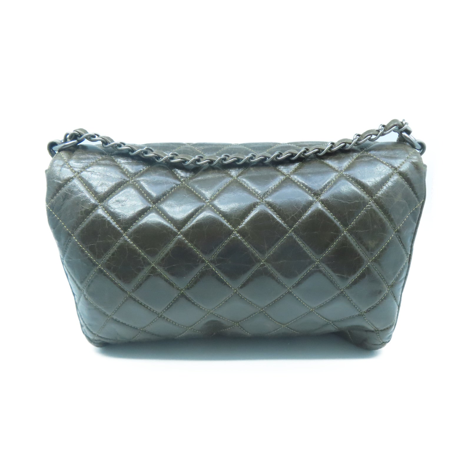 CHANEL 【激減優惠】菱格牛皮皮革Chain Shoulder銀扣鏈帶肩背袋棕色