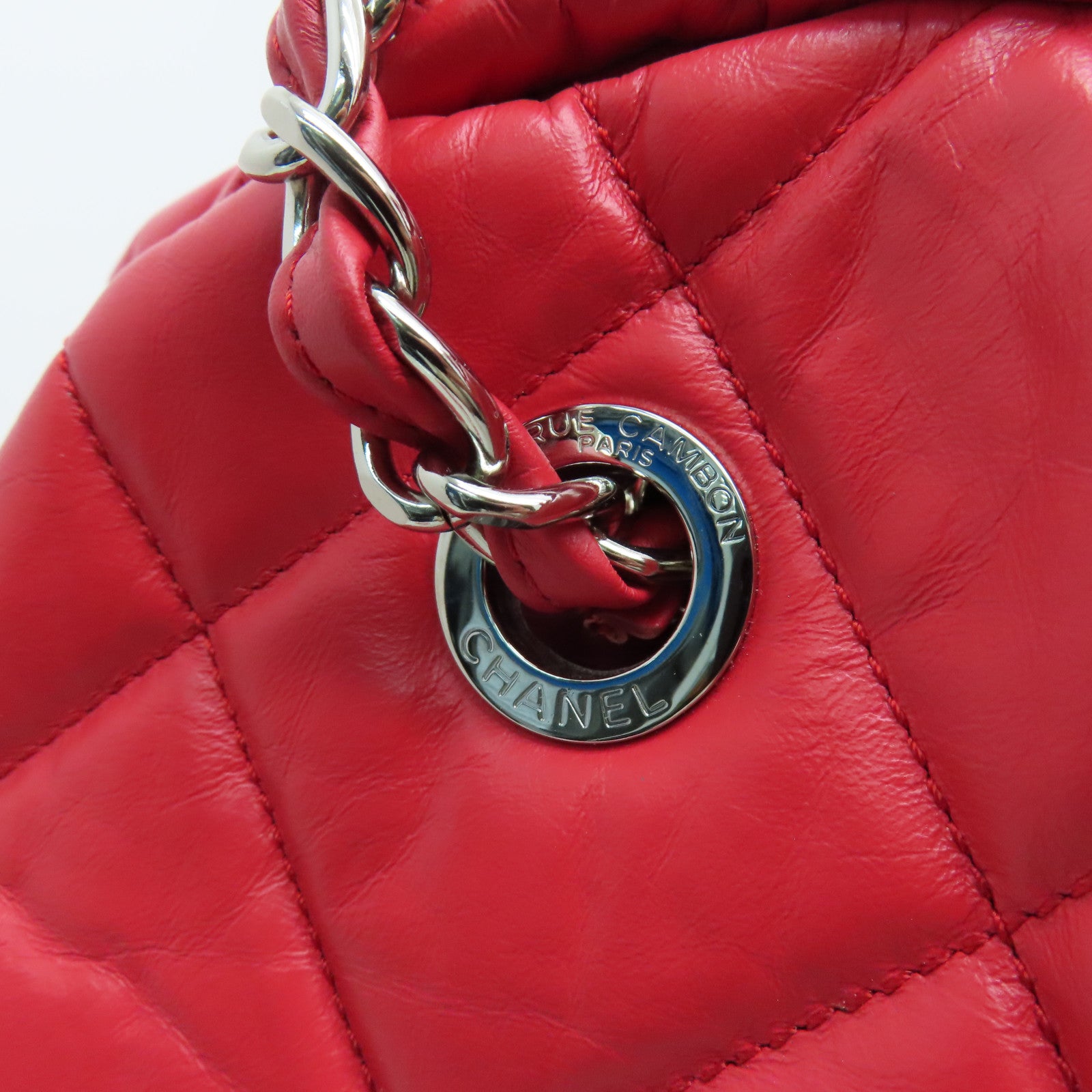 CHANEL 【激減優惠】菱格牛皮皮革Shoulder Bag銀扣手挽肩背兩用袋紅色