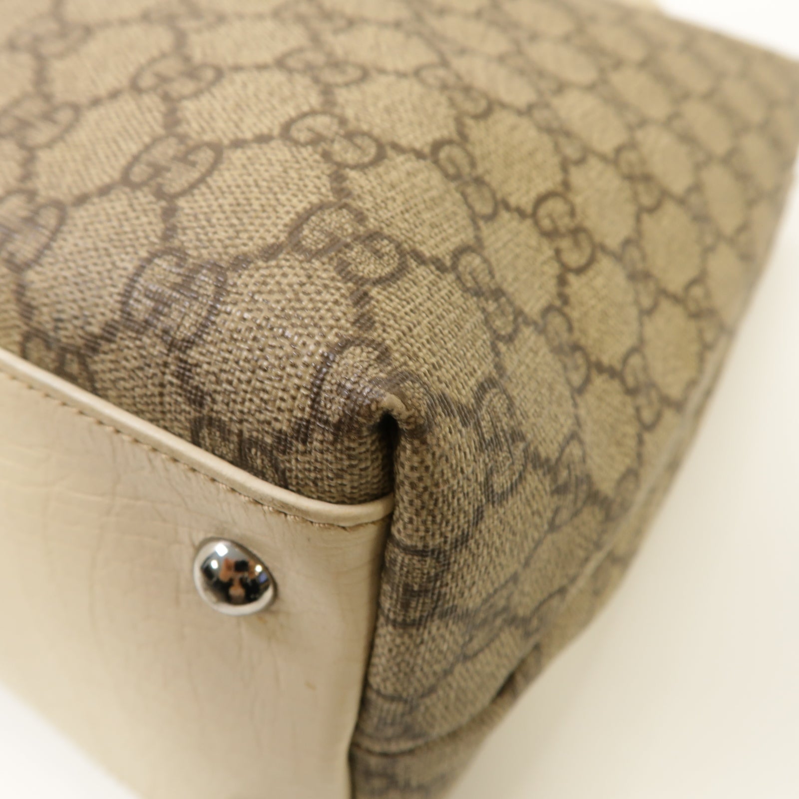 GUCCI 塗層帆布Tote Bag銀扣手挽袋米色