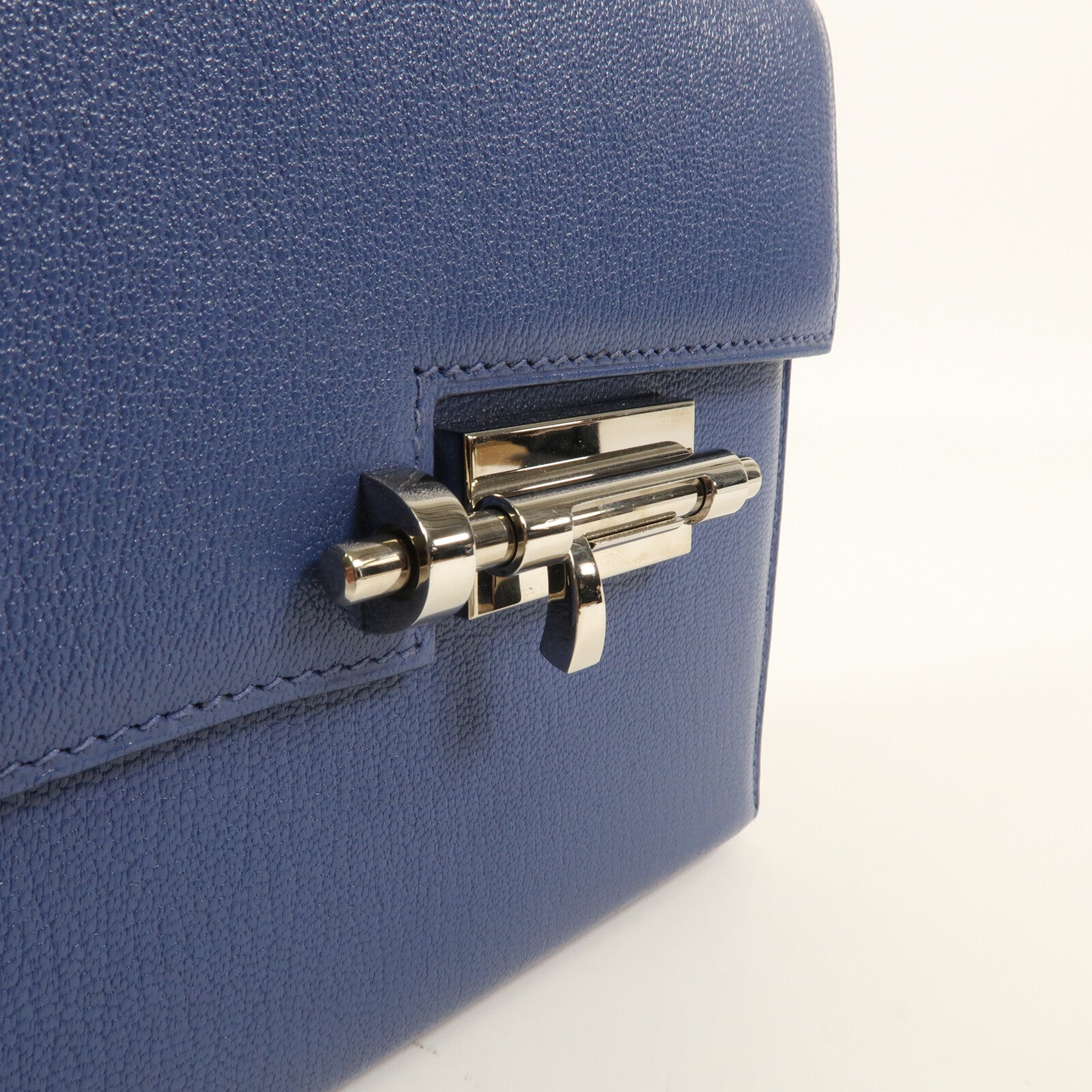 HERMES Chevre皮革Verrou Mini銀扣鏈帶肩背袋Bleu Brighton