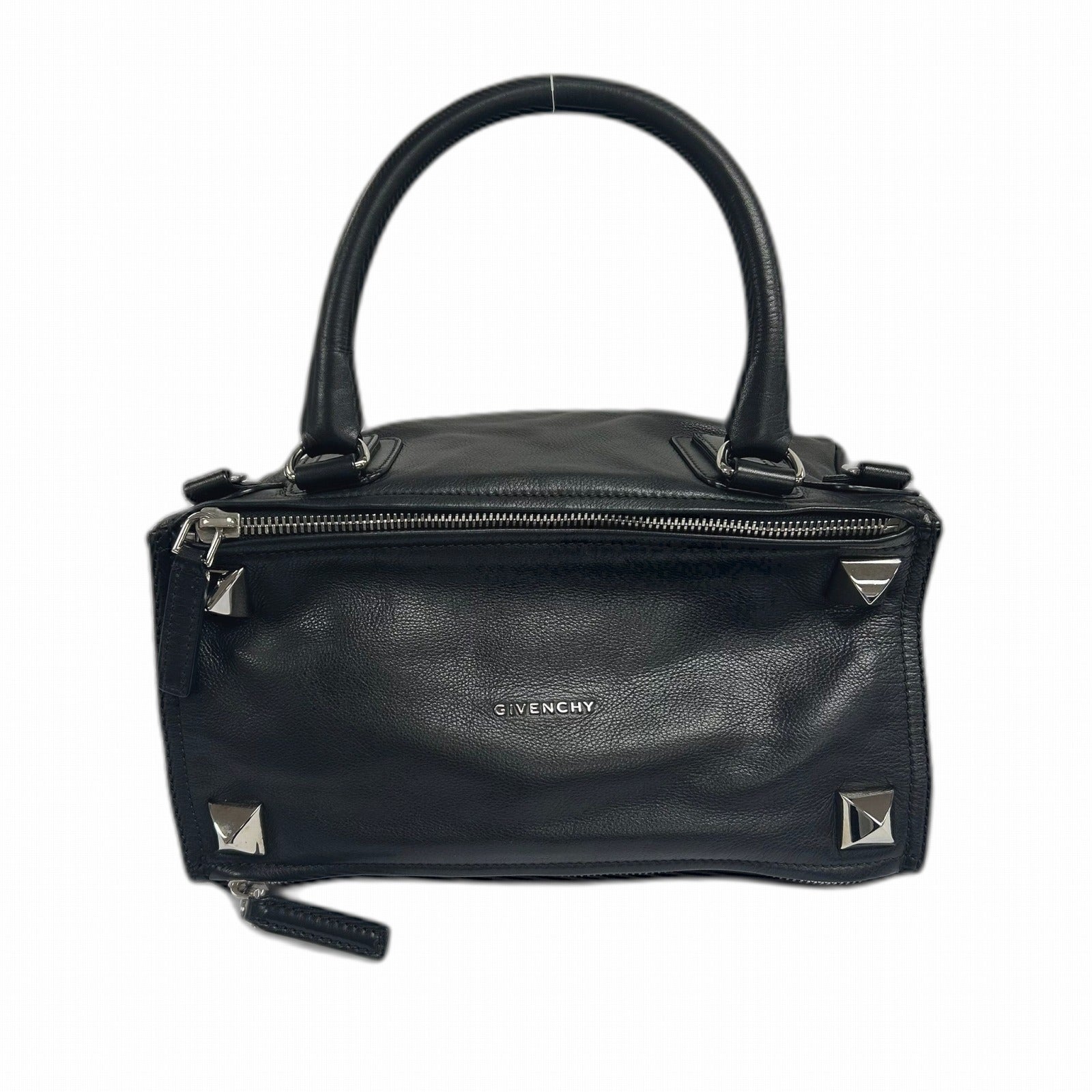 GIVENCHY 皮革Pandora銀扣手挽袋黑色