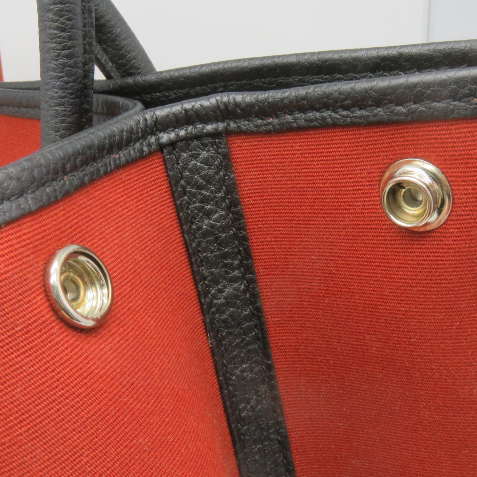 HERMES 帆布GardenParty PM Tote Bag銀扣手拿包紅色