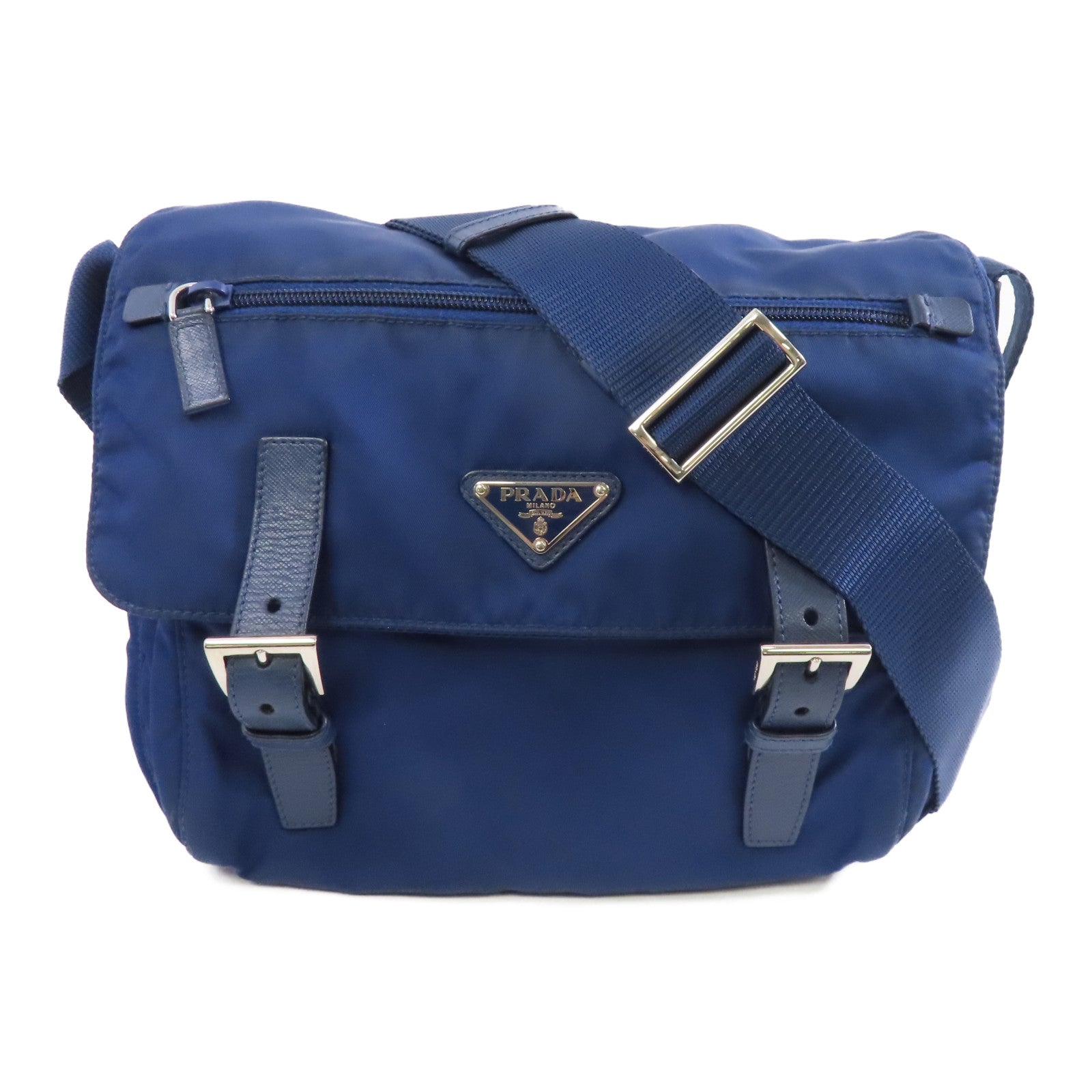 PRADA 尼龍Shoulder Bag銀扣肩背袋藍色