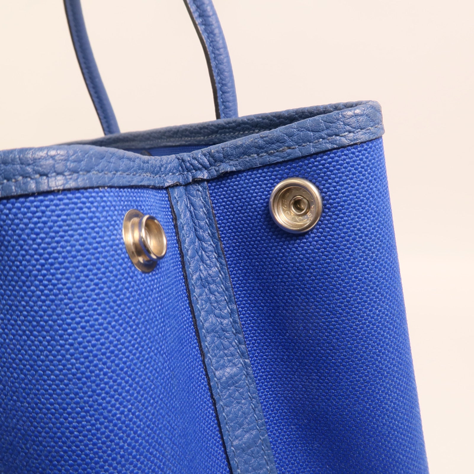 HERMES 帆布Garden Party TPM銀扣手挽袋Bleu France
