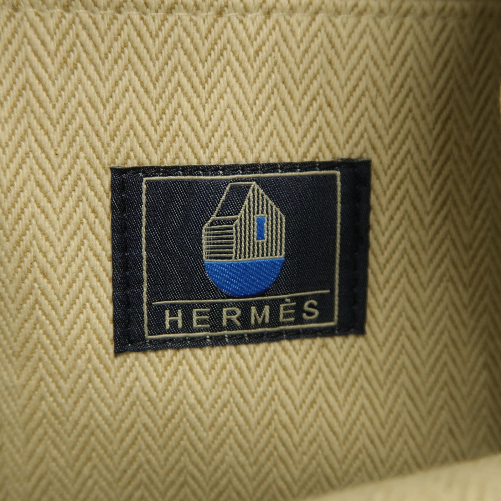 HERMES 布料Sac a dos Les Cabanes銀扣背包綠色