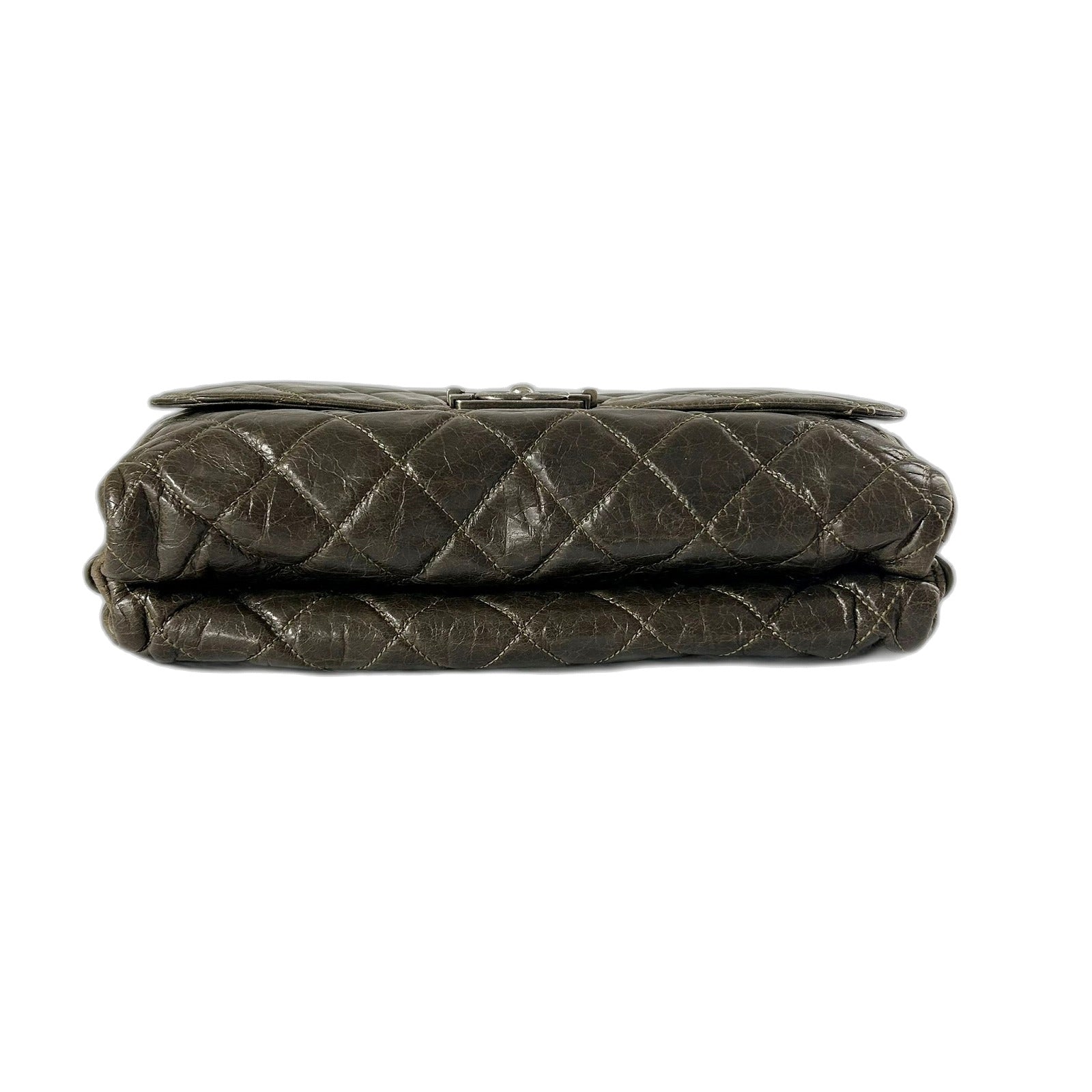 CHANEL 菱格牛皮皮革Chain Shoulder銀扣鏈帶肩背袋啡色
