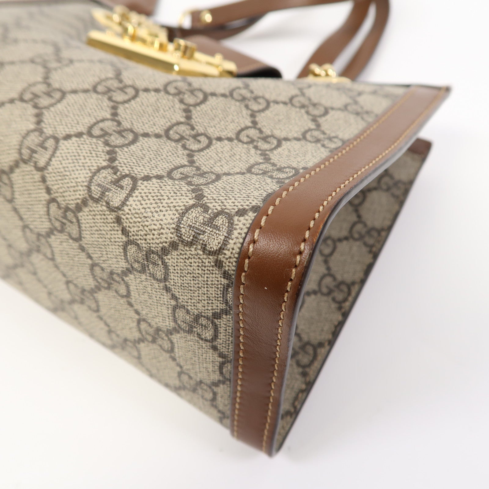 GUCCI 塗層帆布Padlock Small金扣鏈帶肩背袋啡色