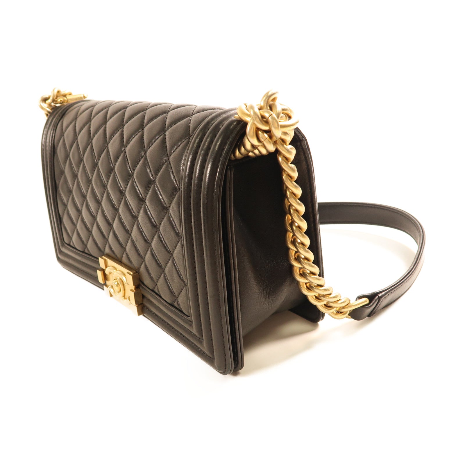 CHANEL 【激減優惠】羊皮皮革Boy 25金扣鏈帶肩背袋