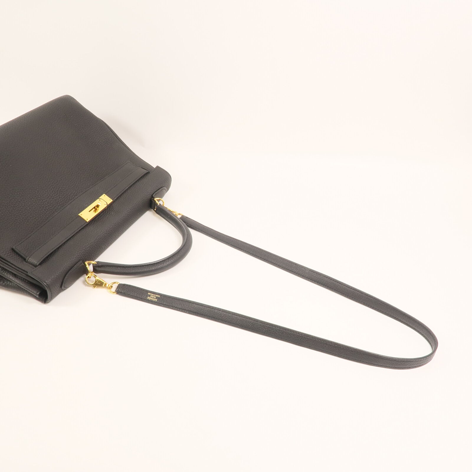 HERMES Clemence皮革Kelly 32金扣手挽肩背兩用袋Noir