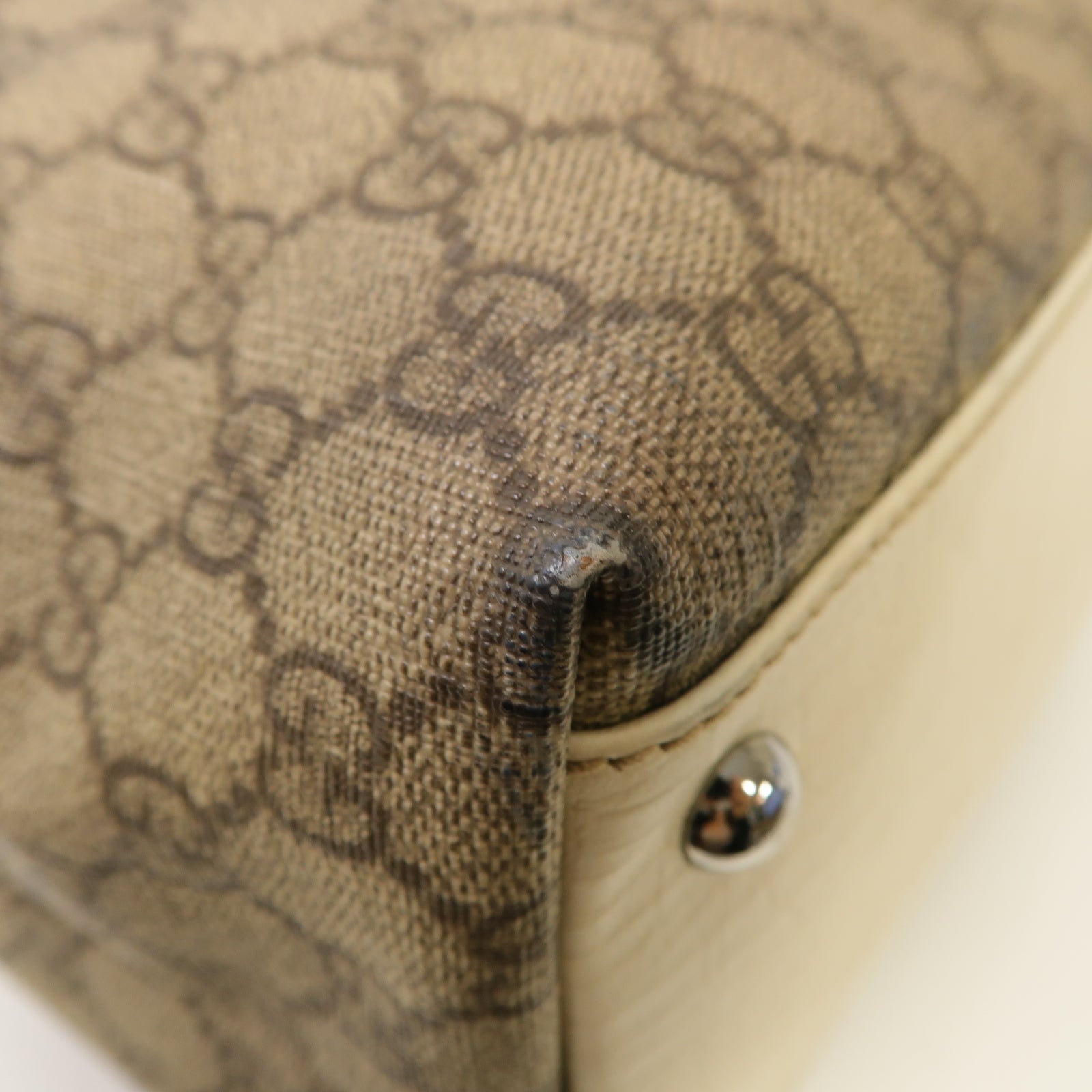 GUCCI 塗層帆布Tote Bag銀扣手挽袋米色