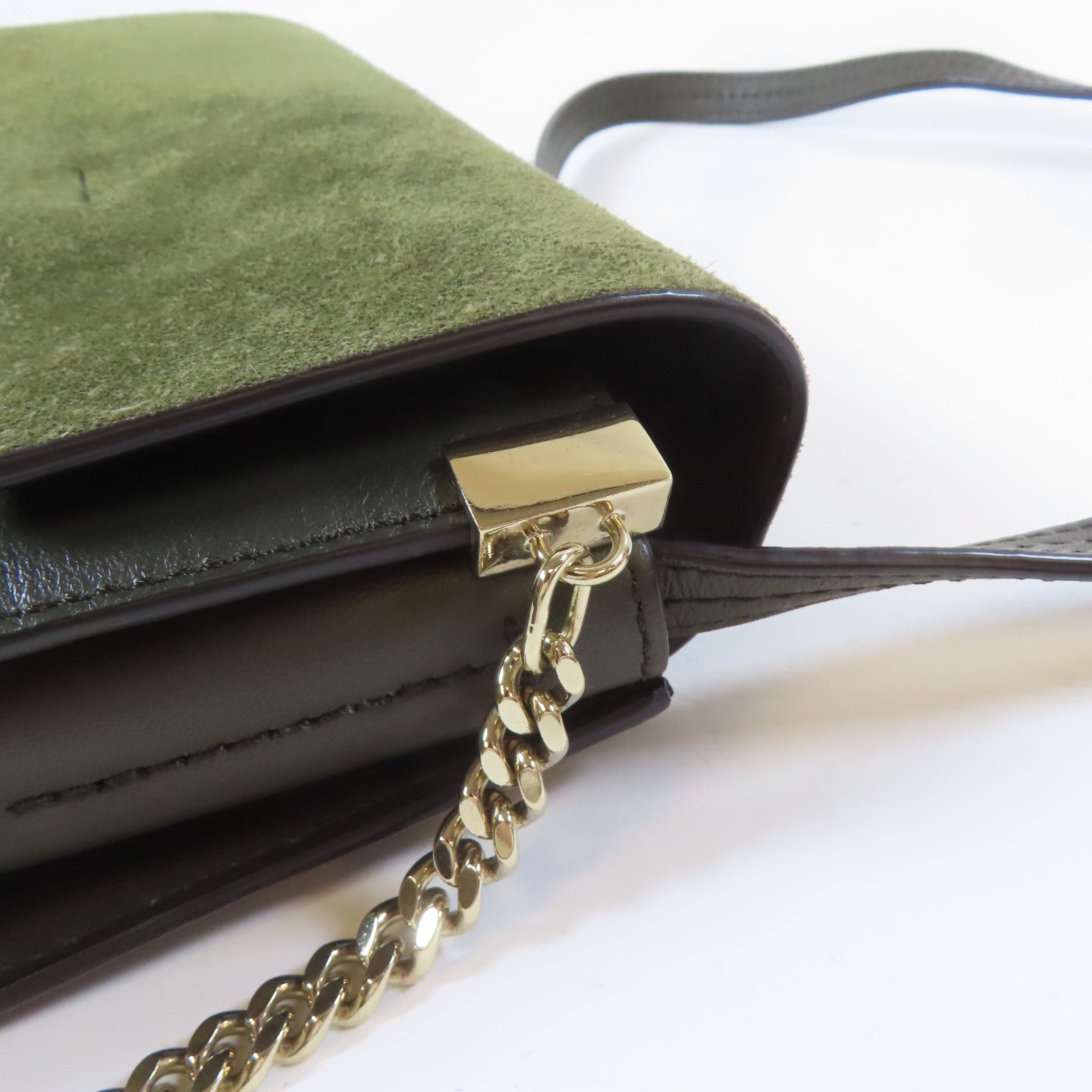 Chloe 牛皮皮革Shoulder Bag銀扣肩背袋黑色/綠色