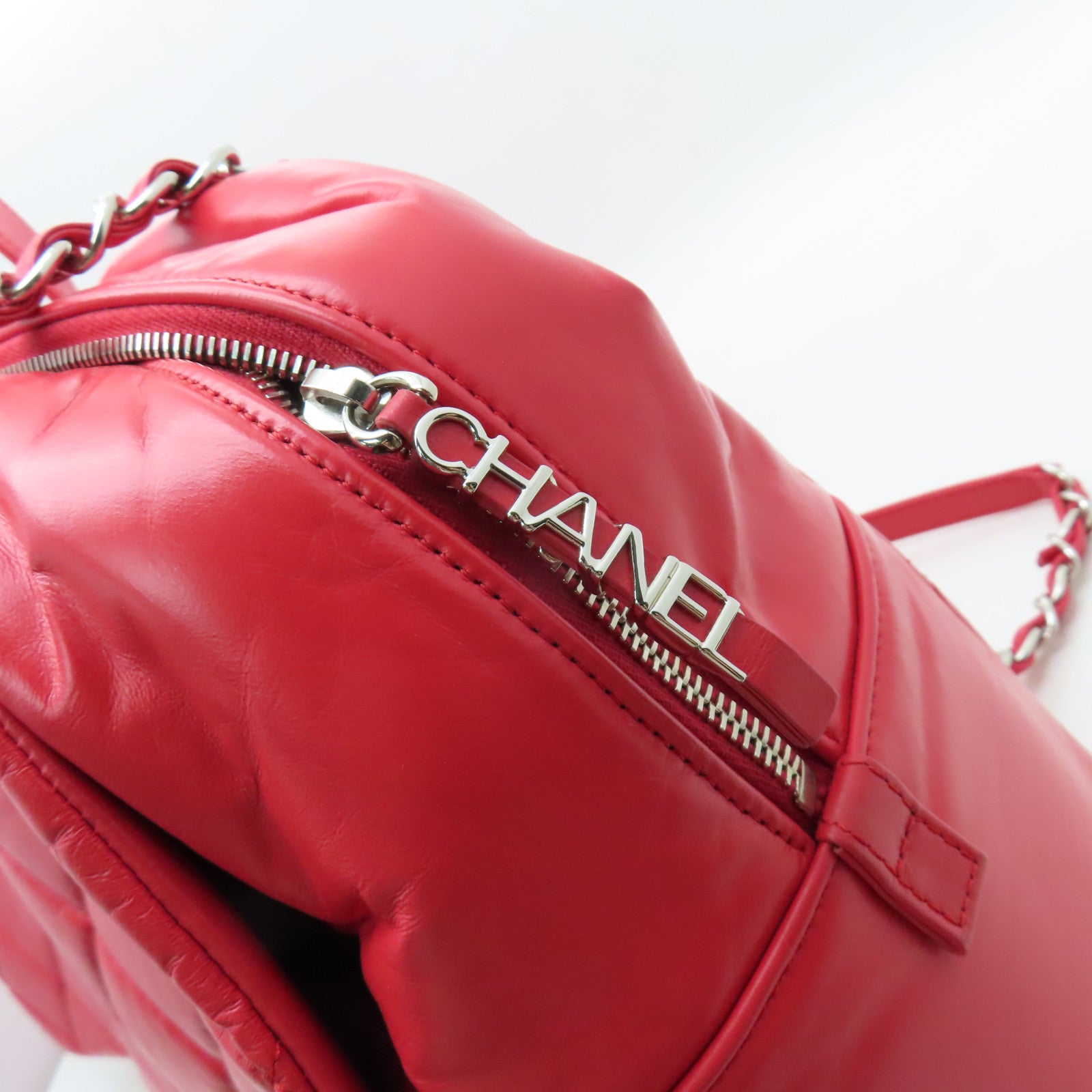 CHANEL 【激減優惠】菱格牛皮皮革Shoulder Bag銀扣手挽肩背兩用袋紅色