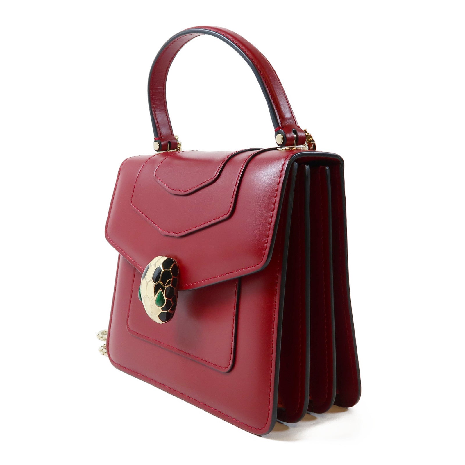 BVLGARI 牛皮皮革Serpenti Forever 2 Way Shoulder金扣手挽肩背兩用袋紅色