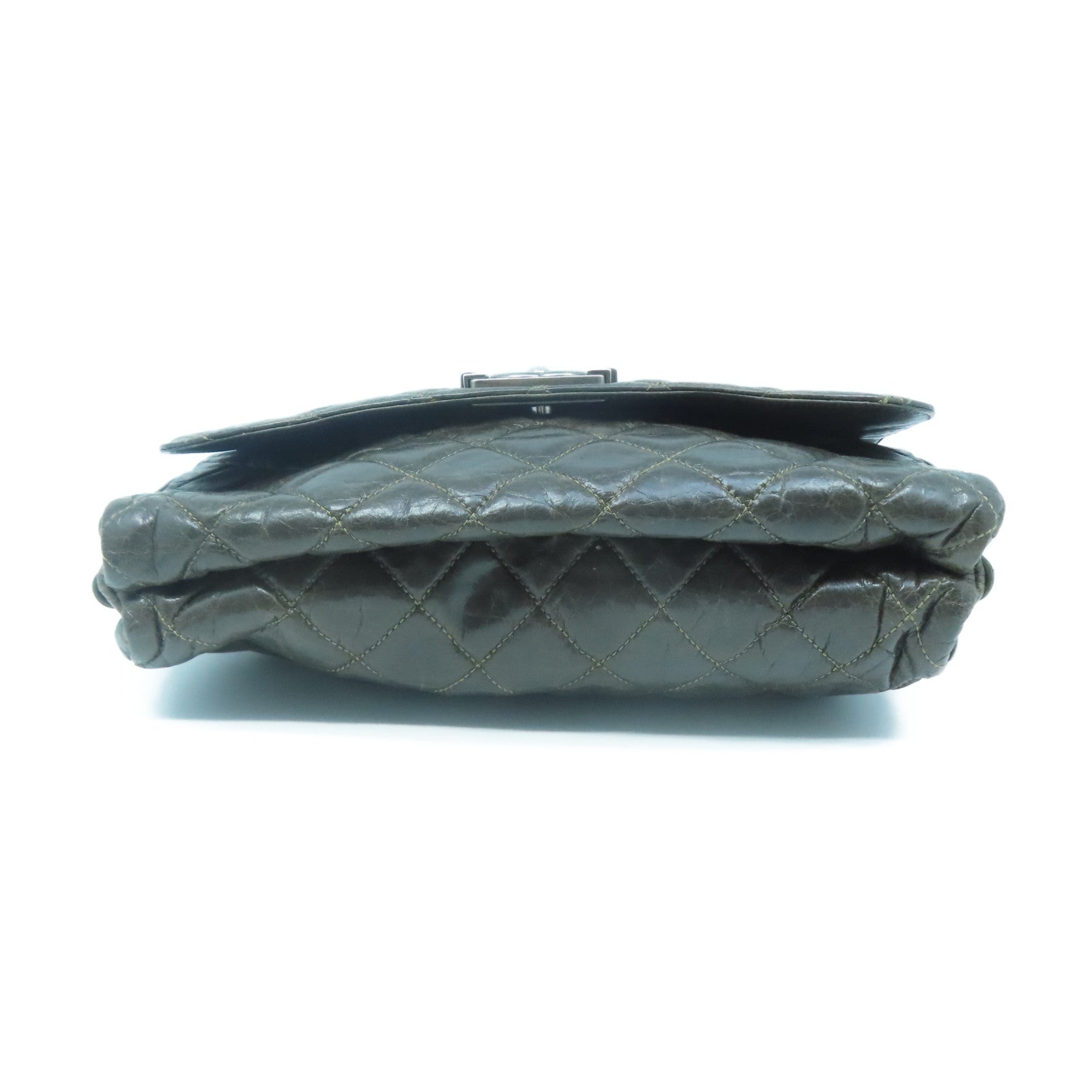 CHANEL 【激減優惠】菱格牛皮皮革Chain Shoulder銀扣鏈帶肩背袋棕色