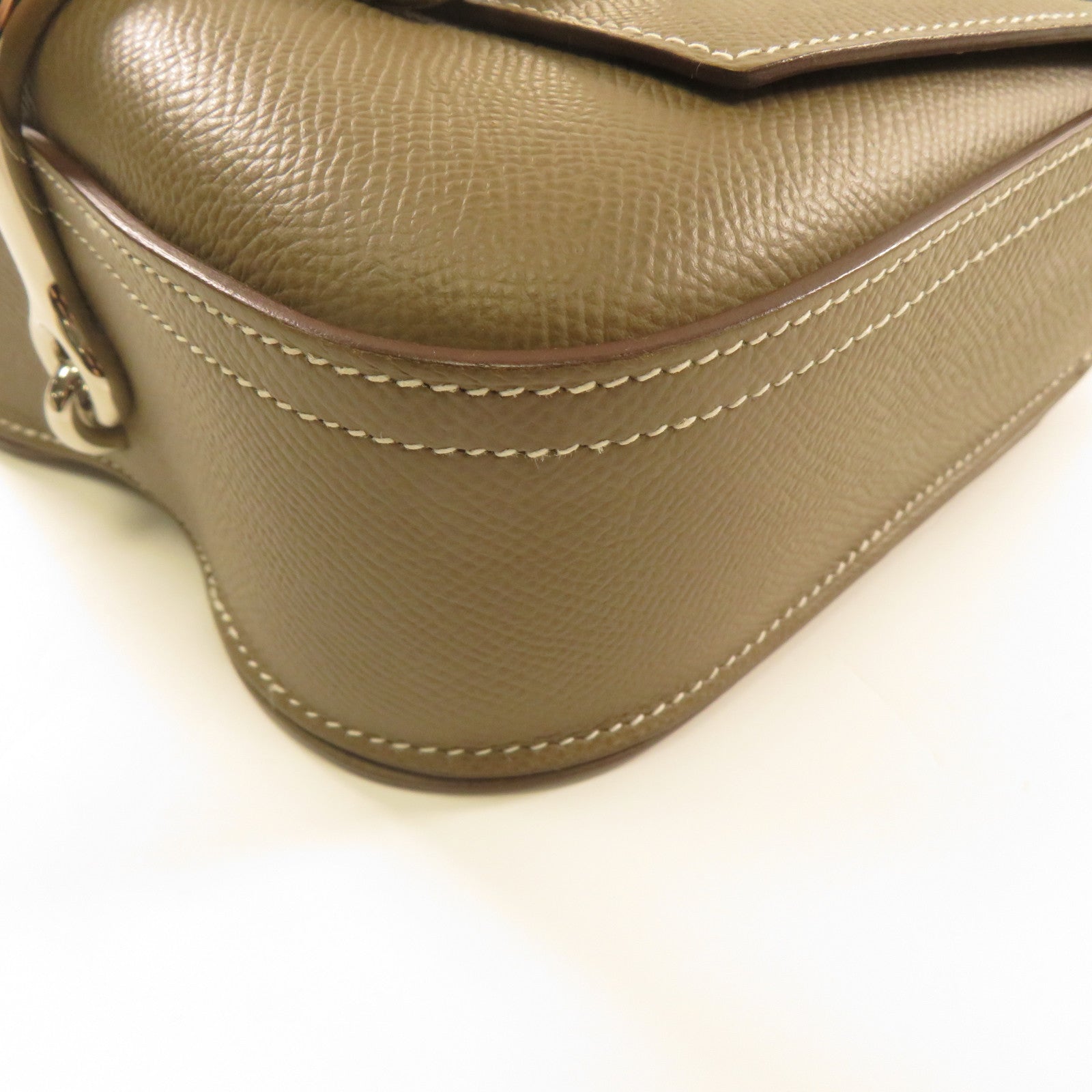 HERMES Epsom皮革Della Cavallerie銀扣肩背袋Etoupe大象灰色