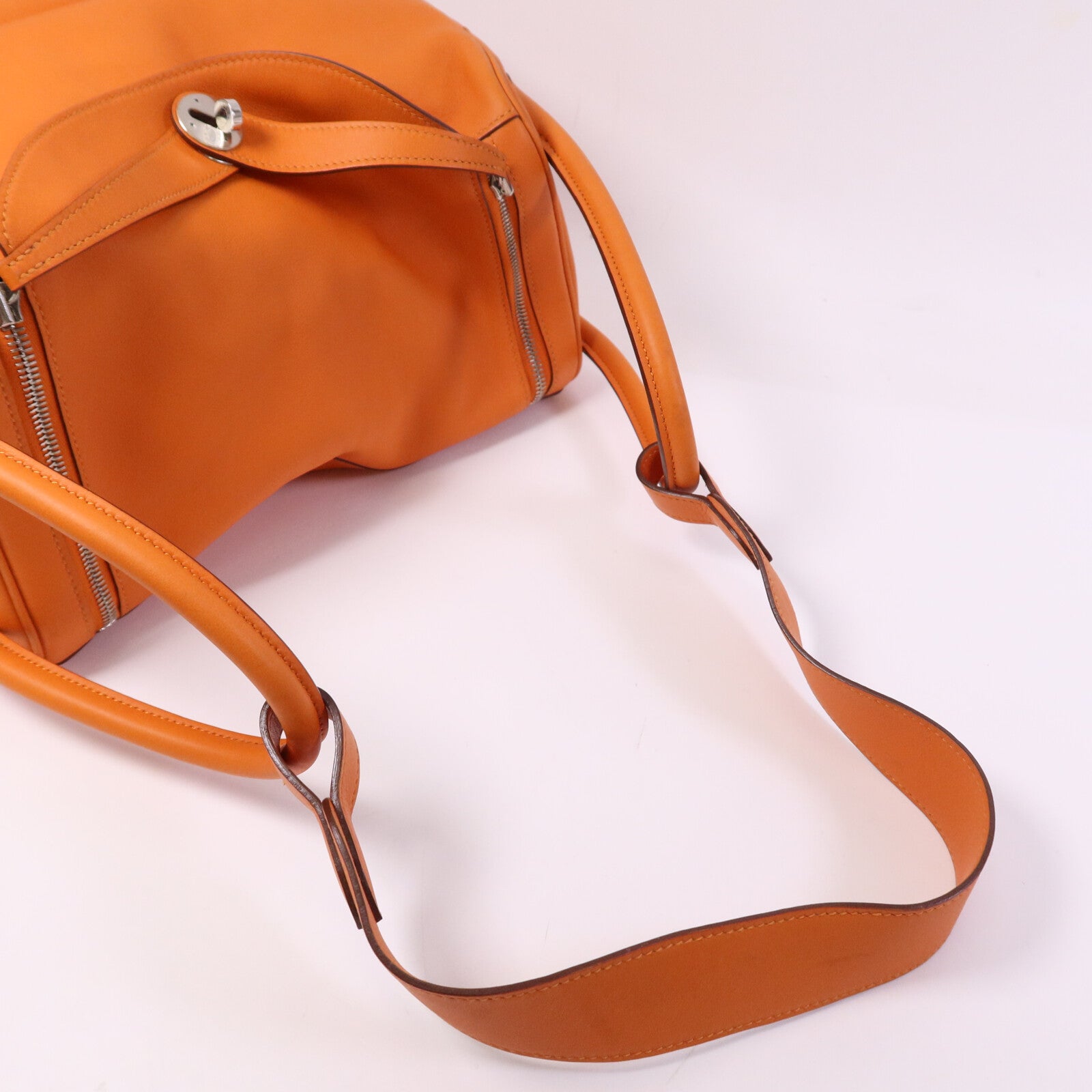 HERMES Swift皮革Lindy 34銀扣手挽肩背兩用袋Orange