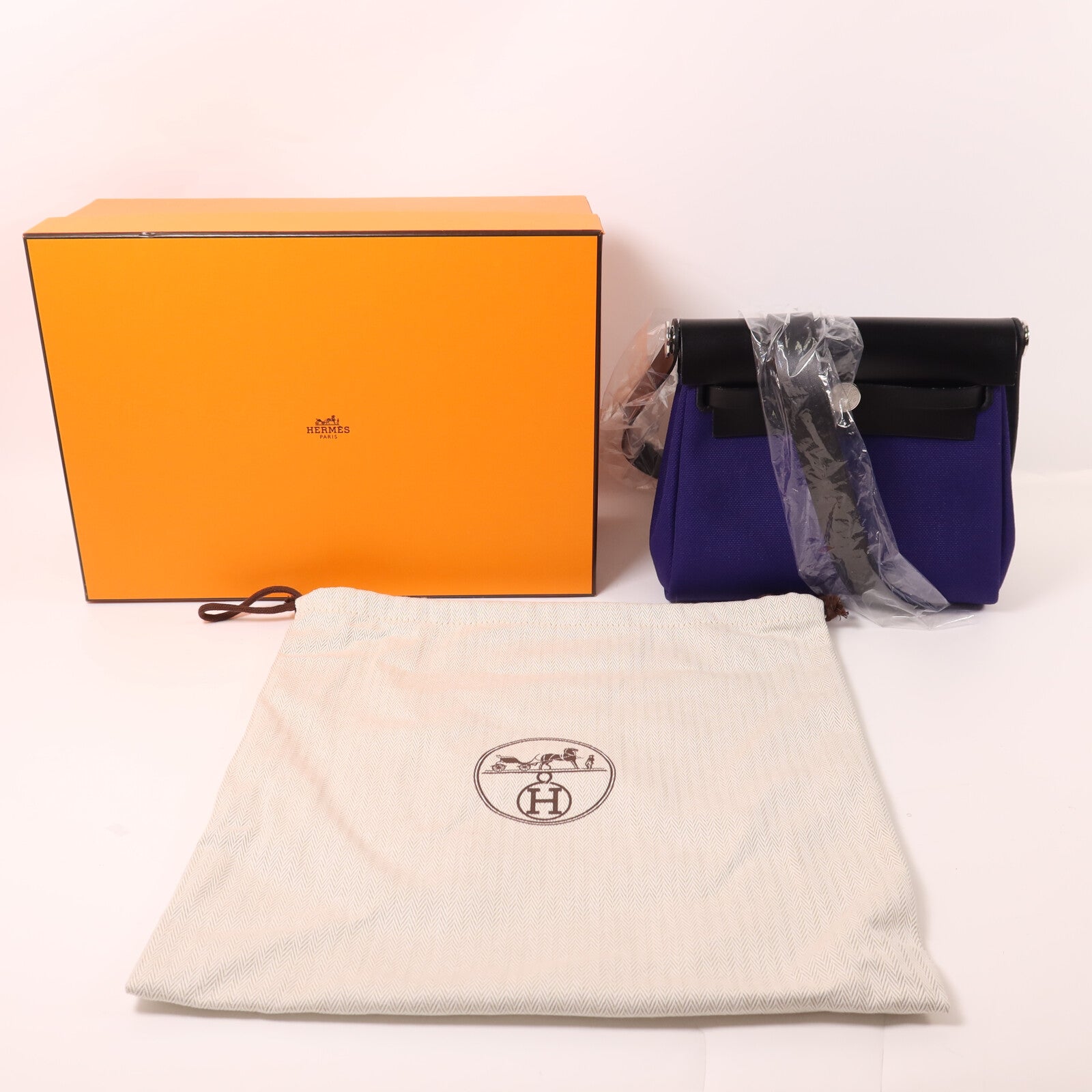 HERMES 帆布Mini Herbag肩背袋Fresh Purple/Noir