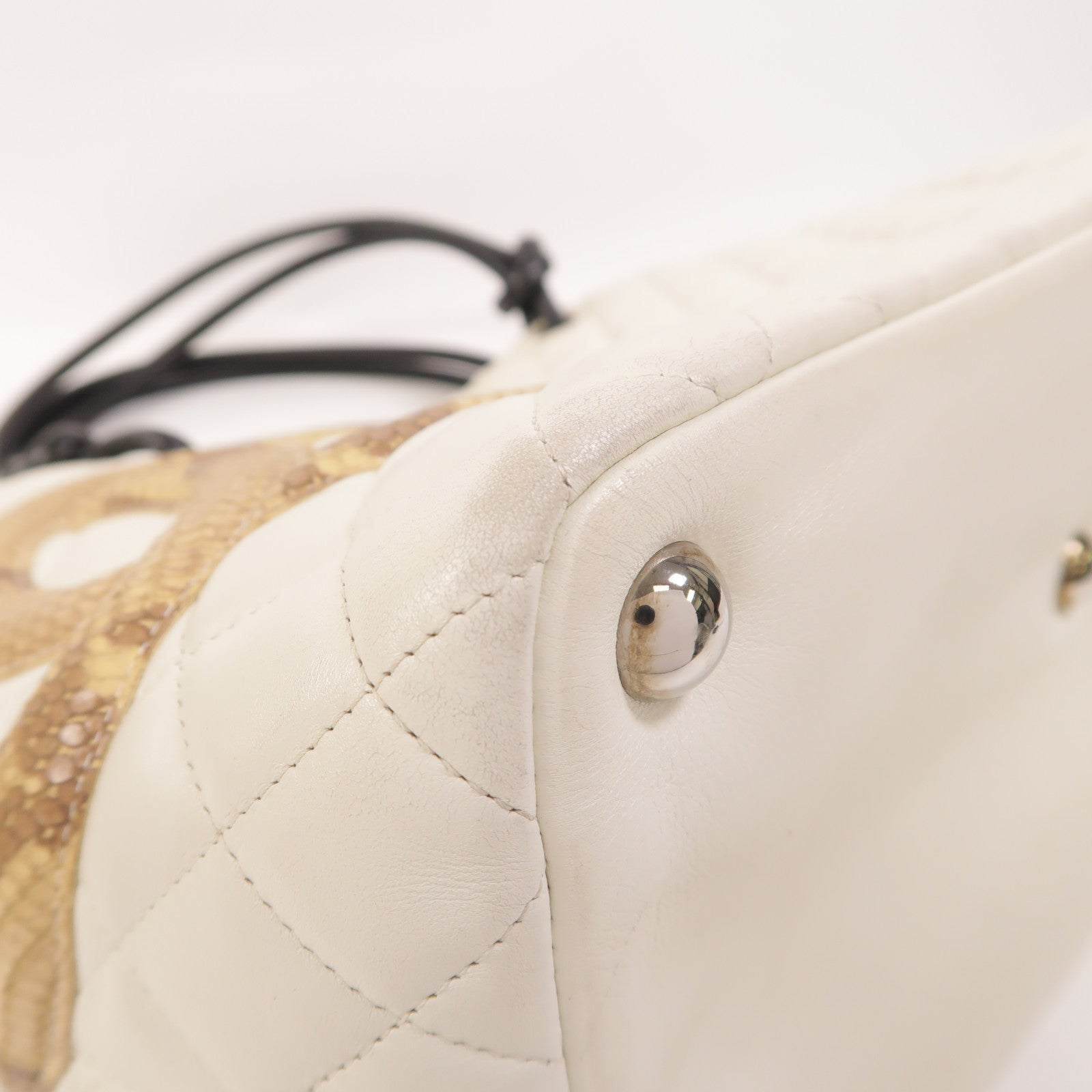 CHANEL 牛皮皮革/蛇皮皮革Cambon Tote Bag銀扣肩背袋