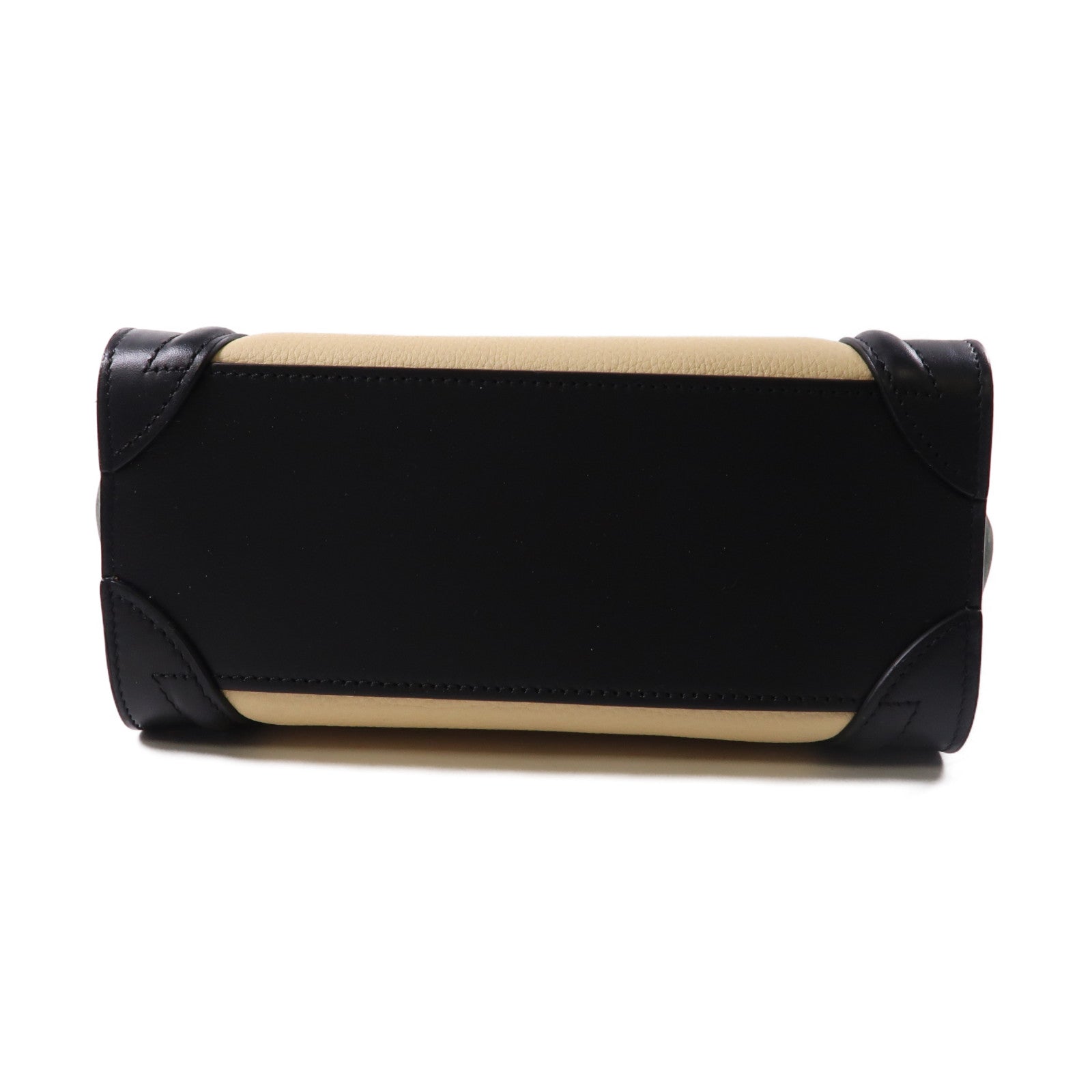 CELINE 牛皮皮革Nano Luggage金扣手挽肩背兩用袋綠色/米色/黑色