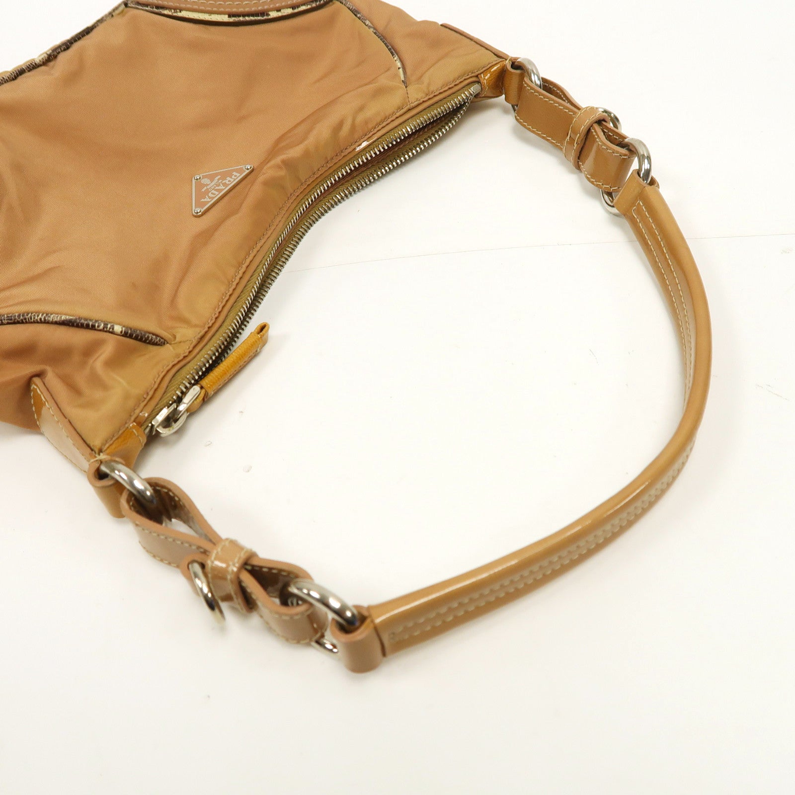 PRADA 尼龍/漆皮皮革Shoulder Bag銀扣肩背袋粉紅色