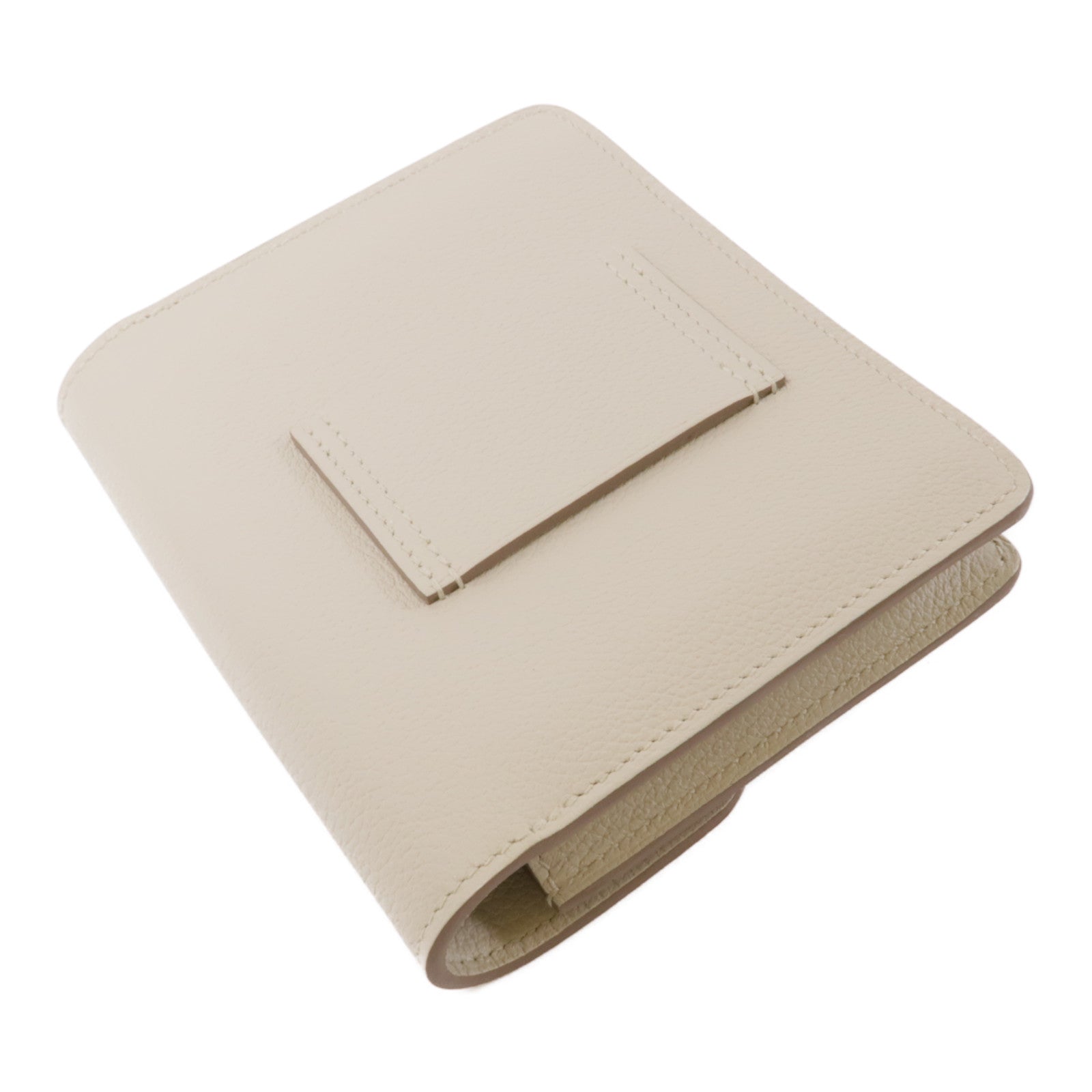 HERMES Evercolor皮革Roulis Slim金扣錢包Nata白色