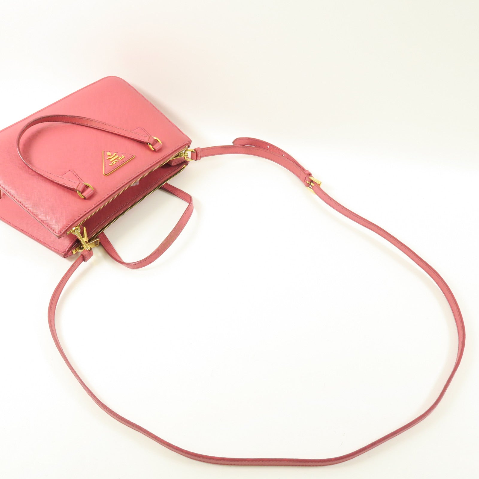 PRADA GHW 2 Way Shoulder Handbag Calfskin Leather Pink