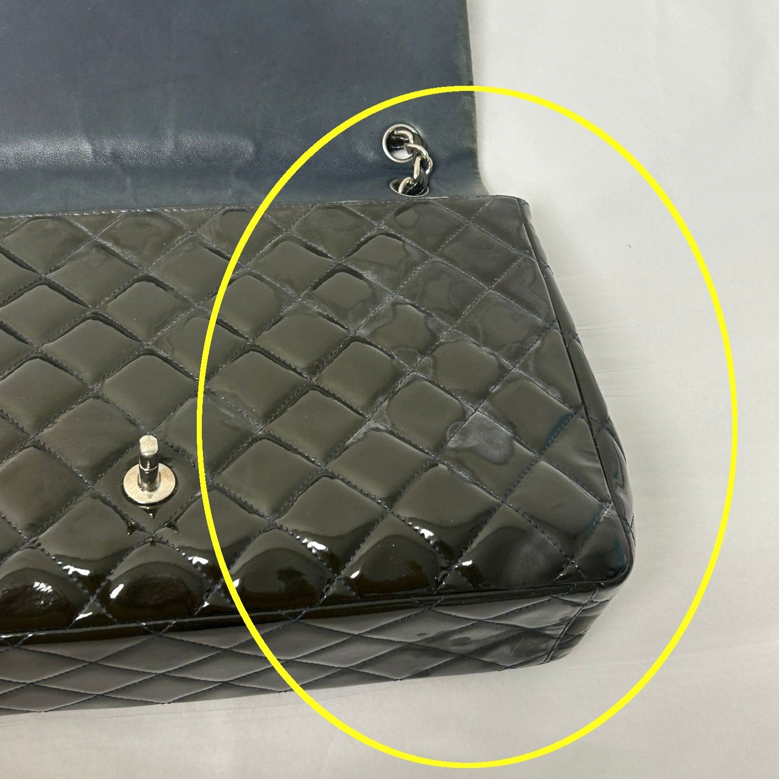 CHANEL CC SHW Maxi Classic Chain Shoulder Bag A5860 Patent Leather Dark Green