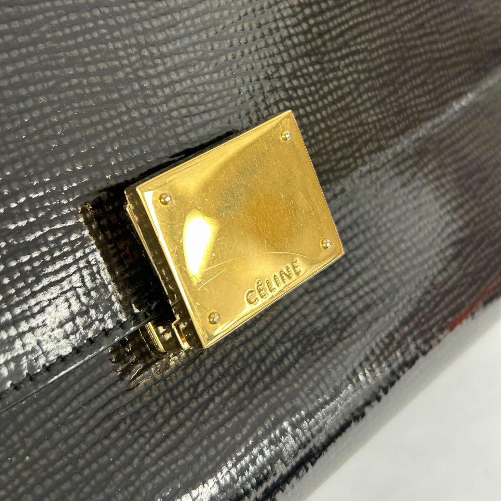 CELINE 【激減優惠】漆皮皮革Trapeze金扣手挽肩背兩用袋黑色