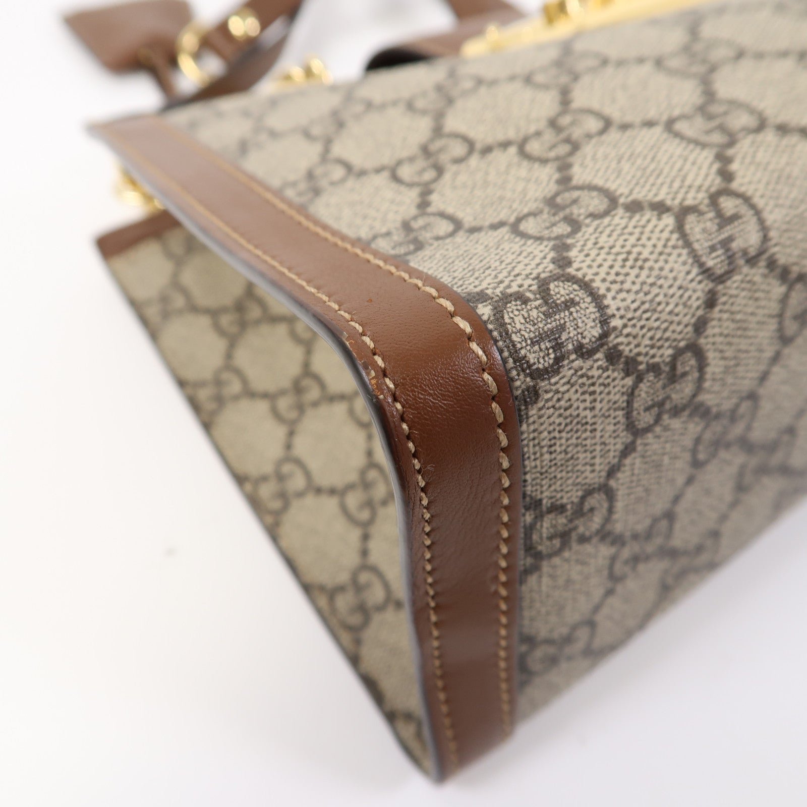 GUCCI 塗層帆布Padlock Small金扣鏈帶肩背袋啡色