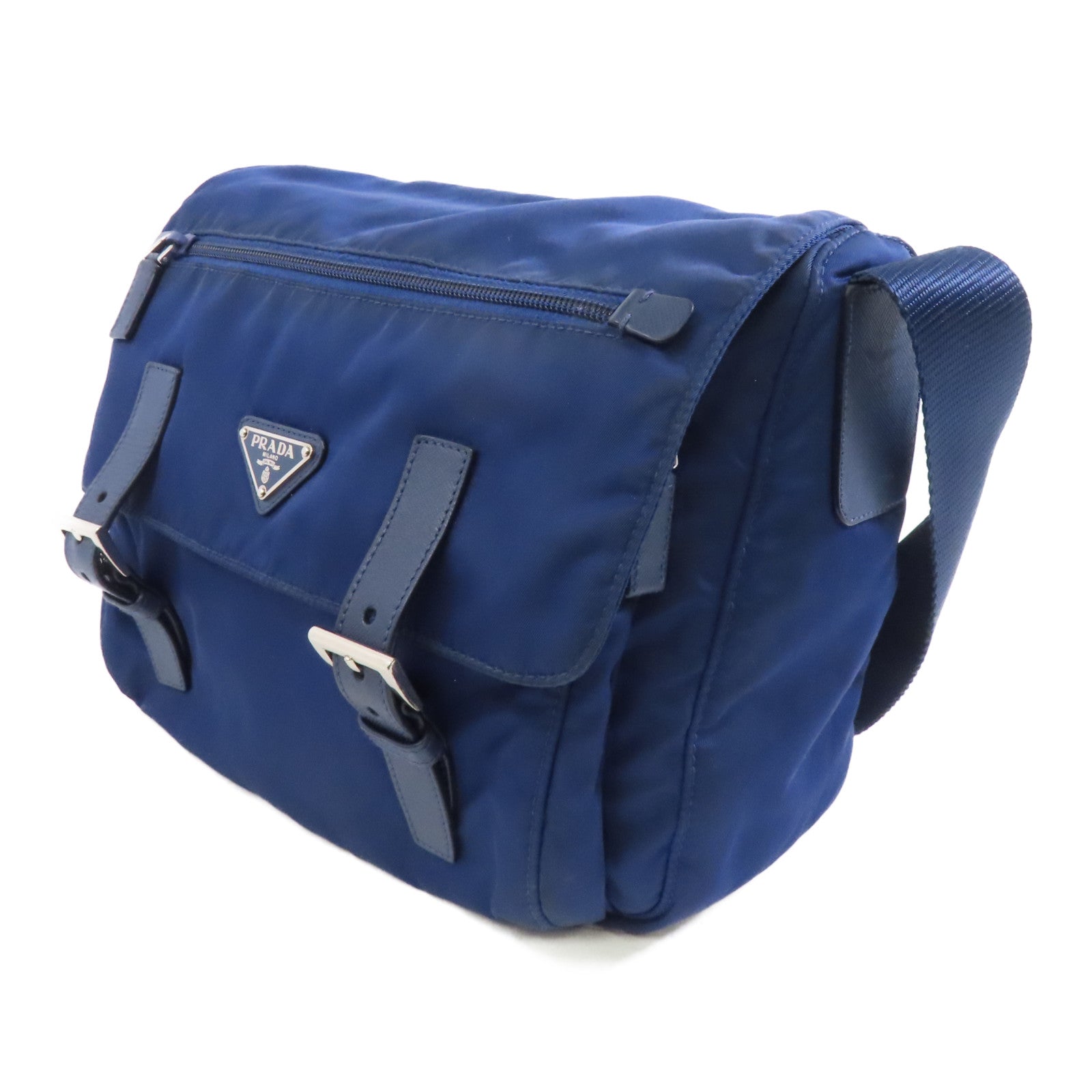 PRADA 尼龍Shoulder Bag銀扣肩背袋藍色