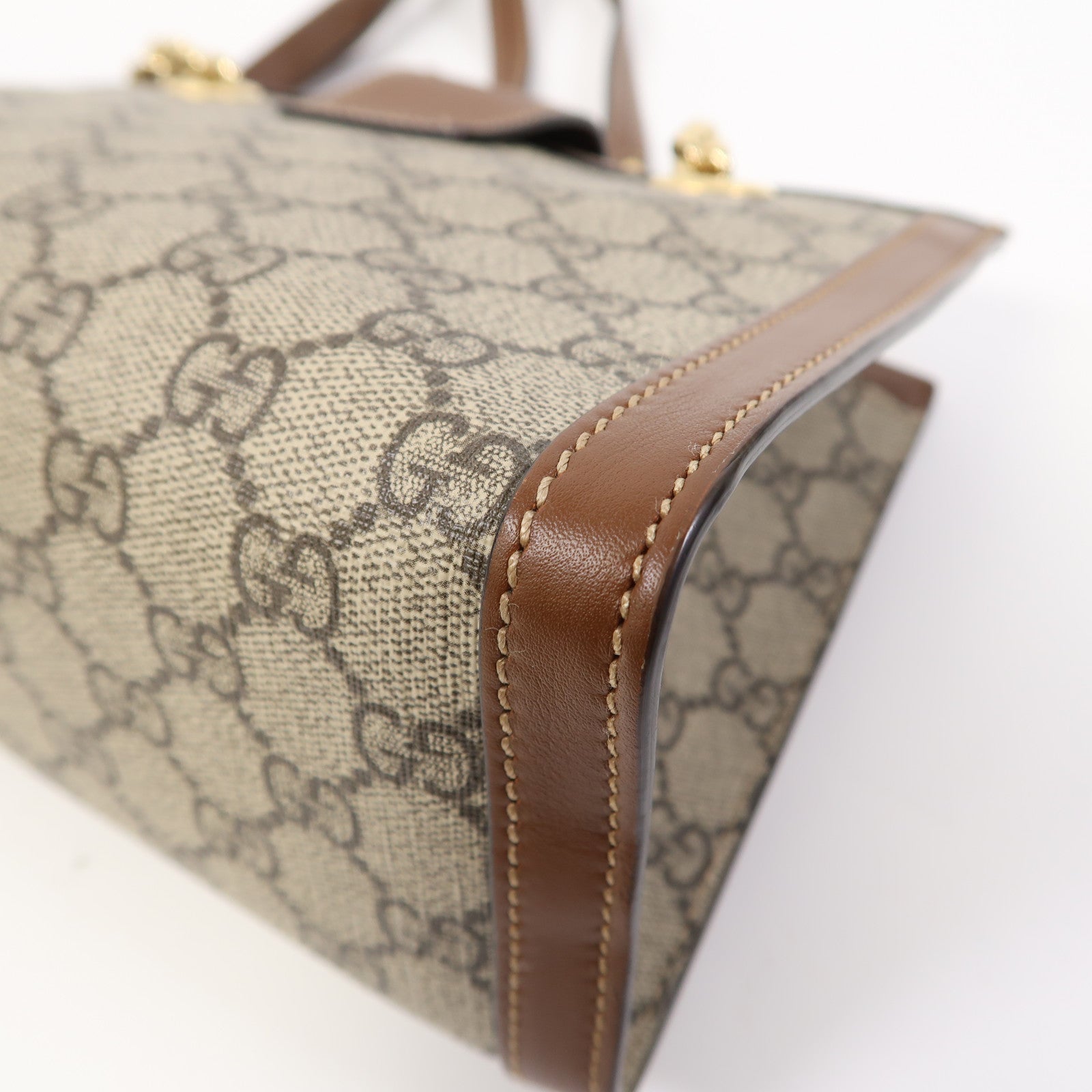 GUCCI 塗層帆布Padlock Small金扣鏈帶肩背袋啡色