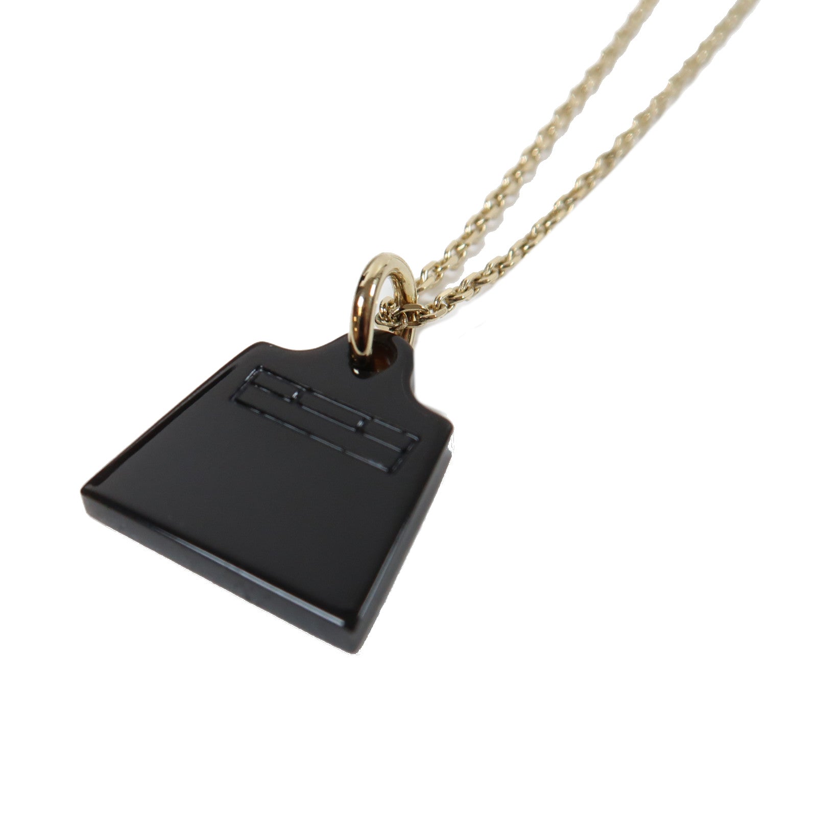 HERMES 水牛角/金屬Amulette Maroquinier Pendant Necklace Kelly Bag金扣項鍊黑色/金色