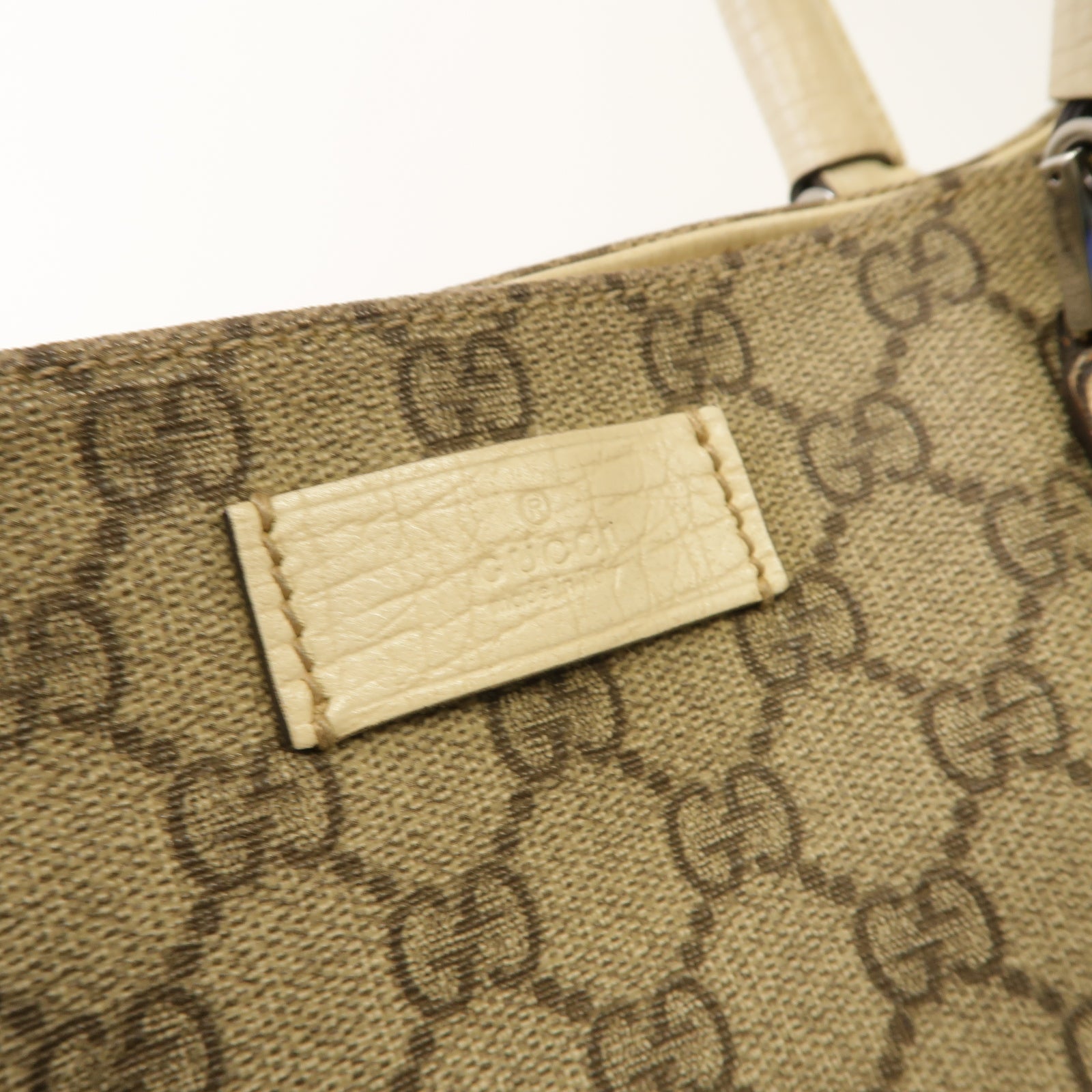 GUCCI 塗層帆布Tote Bag銀扣手挽袋米色
