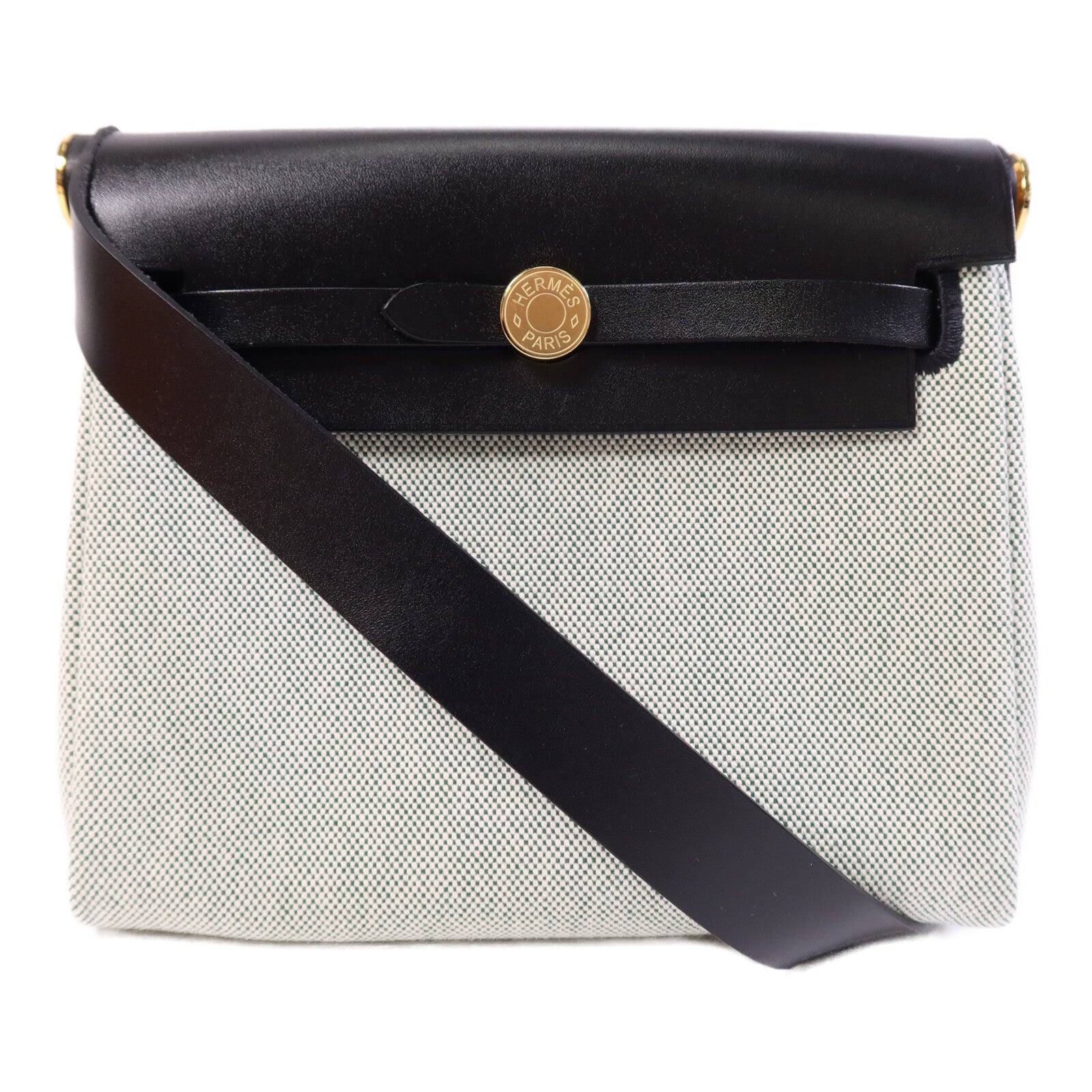 HERMES 帆布Mini Herbag金扣肩背袋Noir