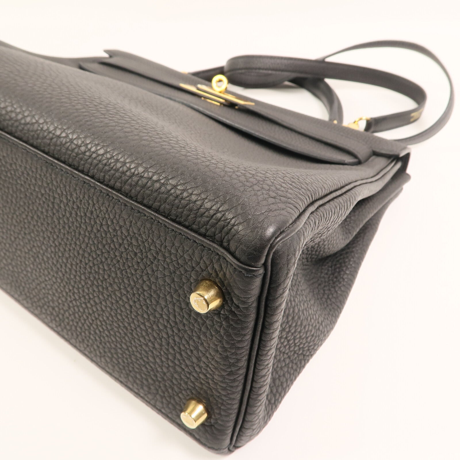 HERMES Clemence皮革Kelly 32金扣手挽肩背兩用袋Noir