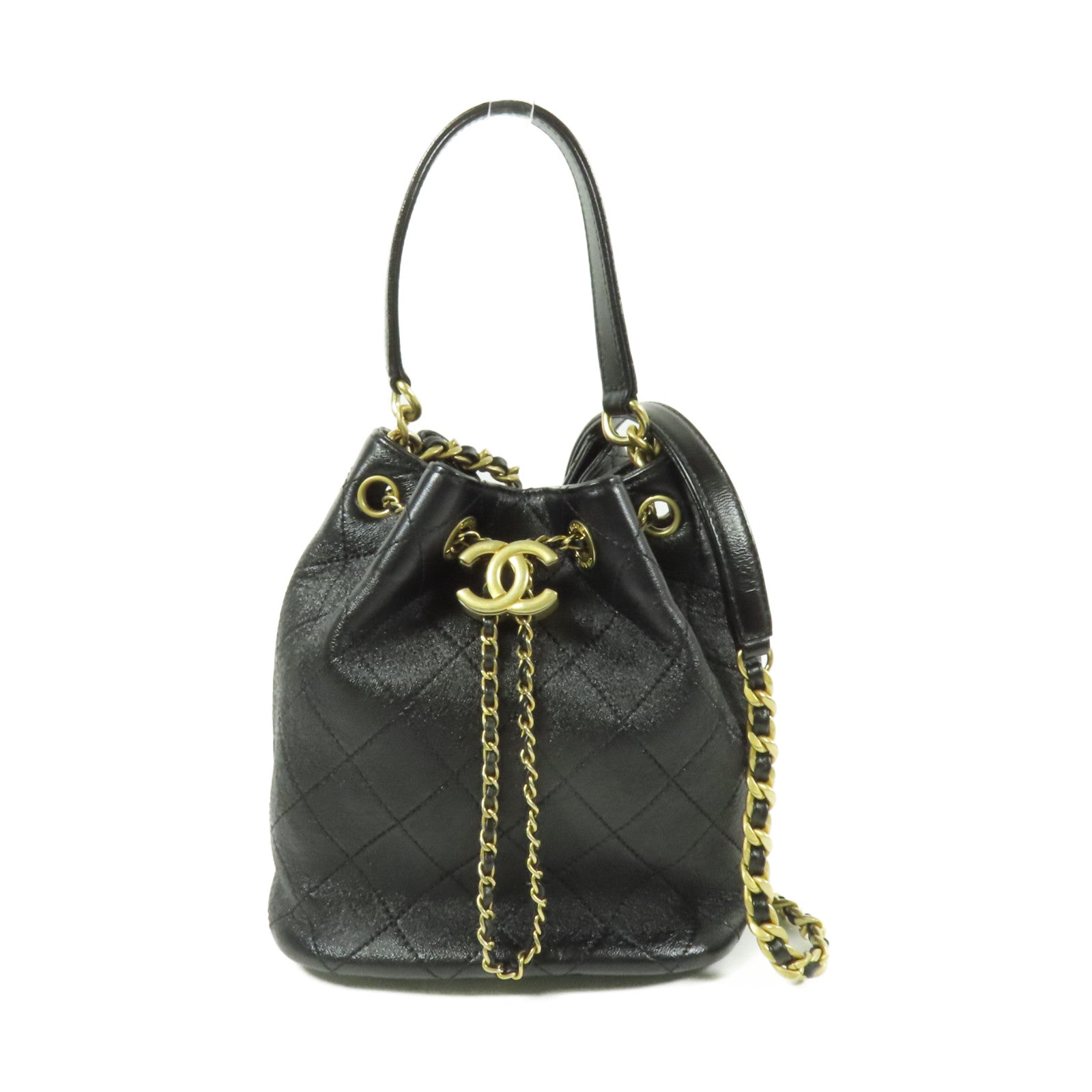 CHANEL 牛皮皮革Bucket Bag金扣手挽肩背兩用袋