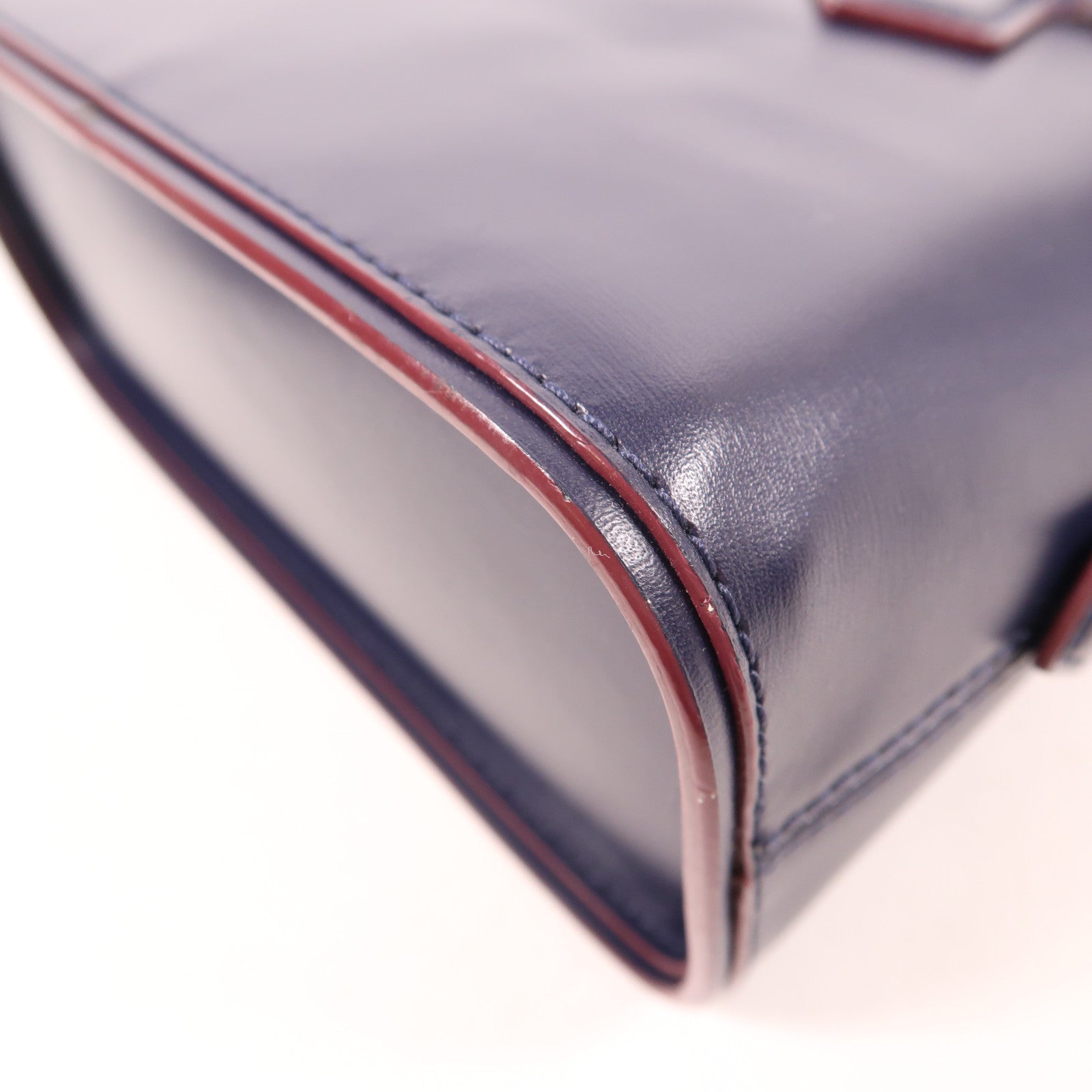 MCM GHW 2 Way Shoulder Hand Bag Calfskin Leather Blue
