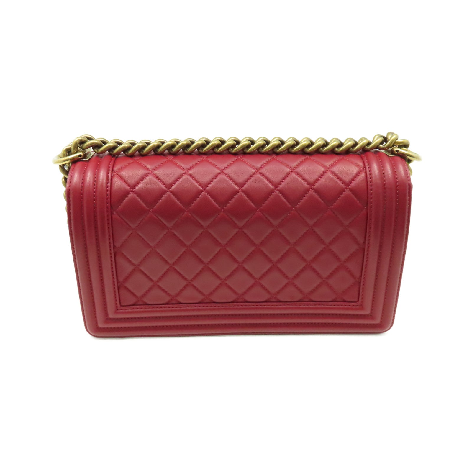CHANEL **【激減優惠】菱格牛皮皮革Boy Chanel Chain Shoulder Bag金扣鏈帶肩背袋酒紅色