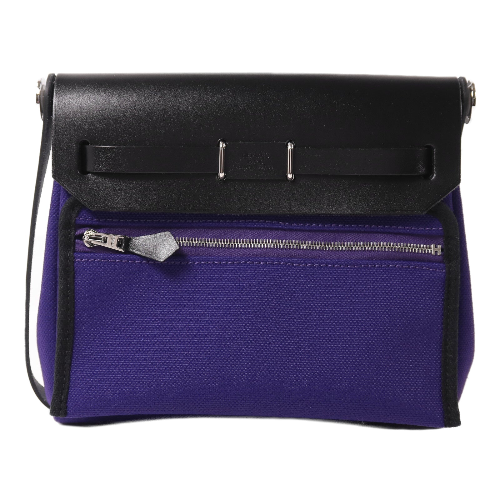 HERMES 帆布Mini Herbag肩背袋Fresh Purple/Noir